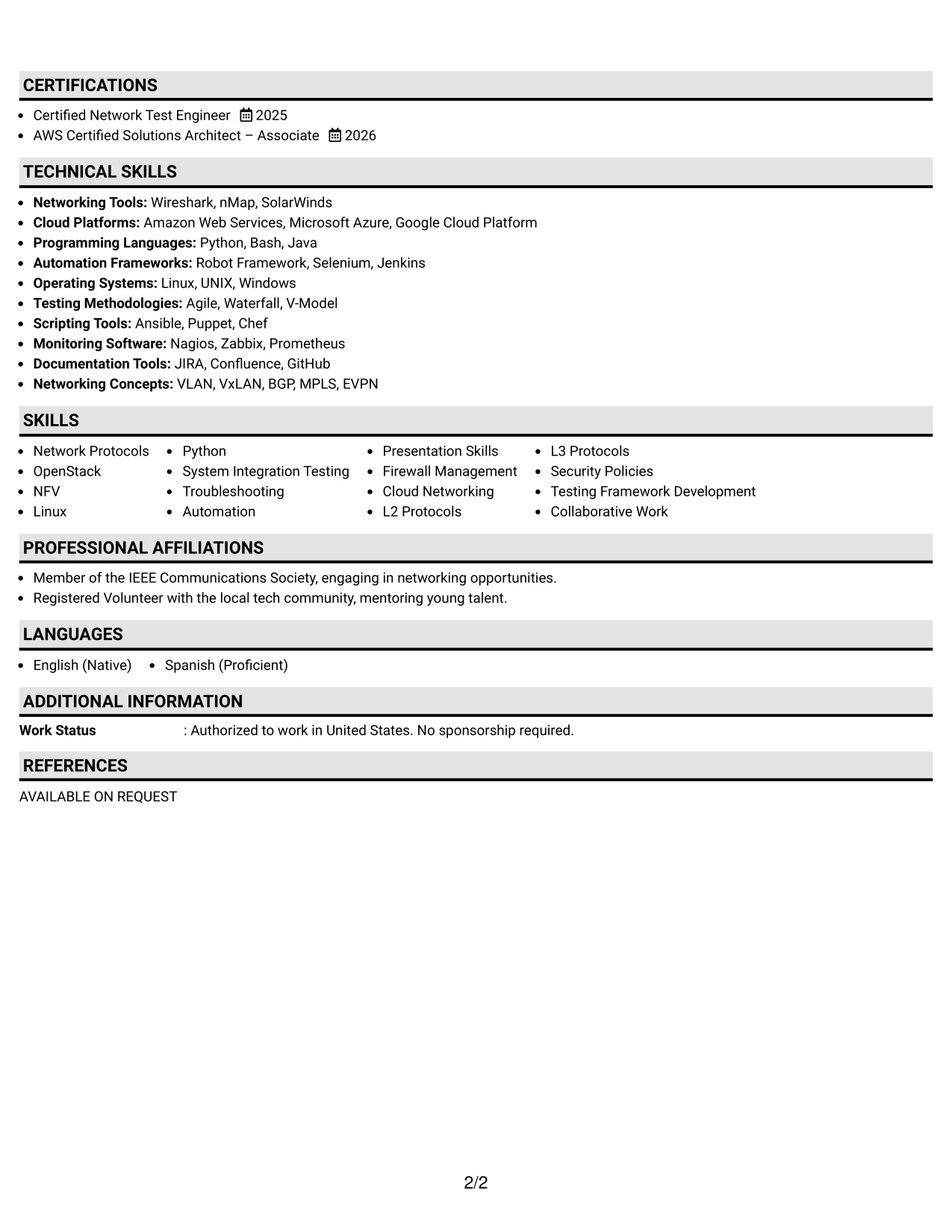 Resume Example Page 2