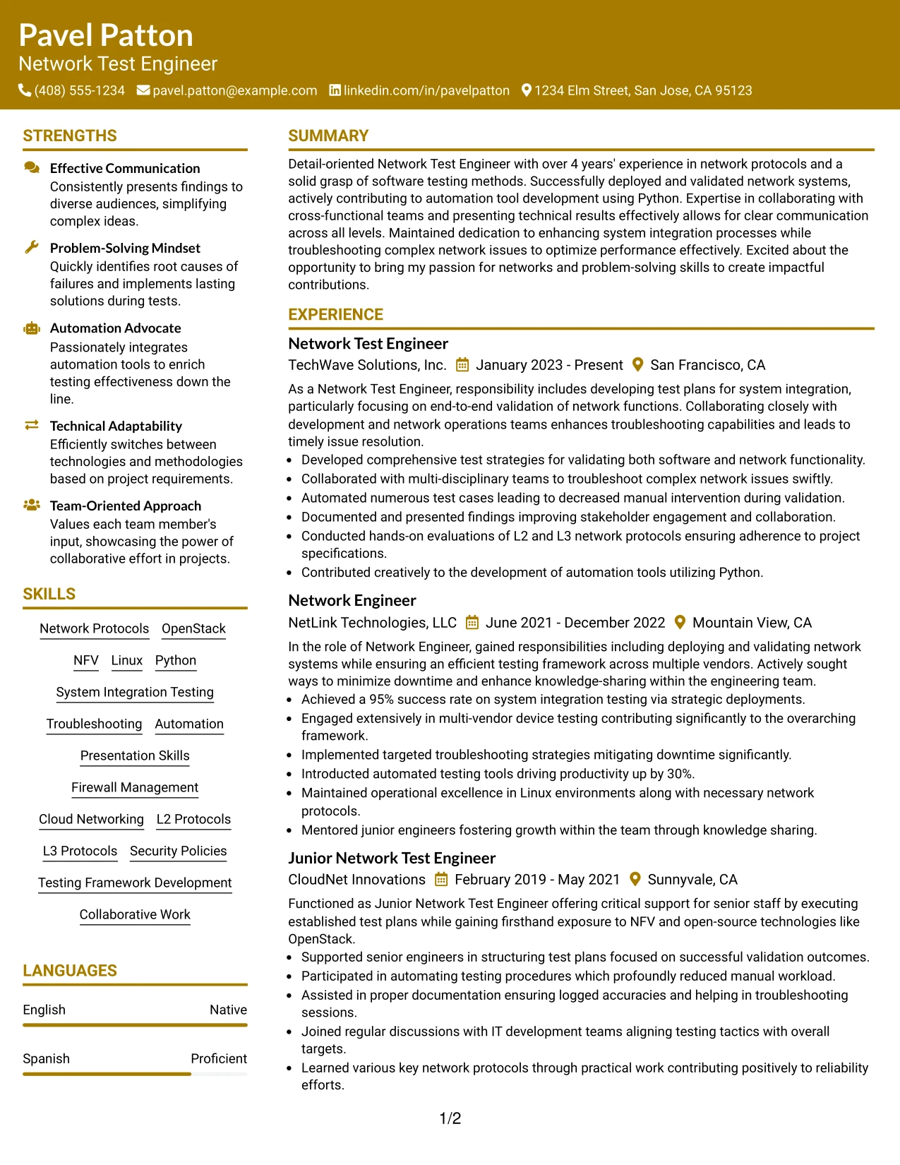 Resume Example Page 1