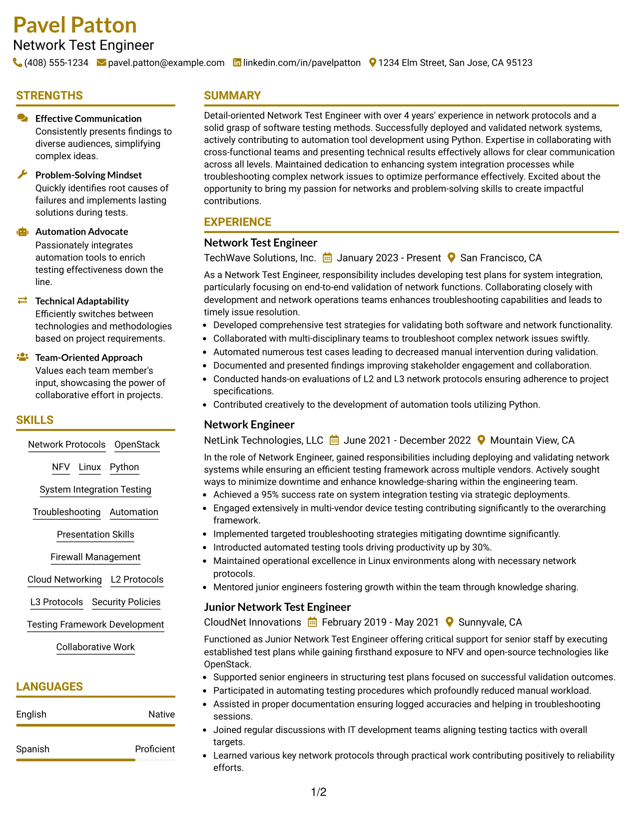 Resume Example Page 1