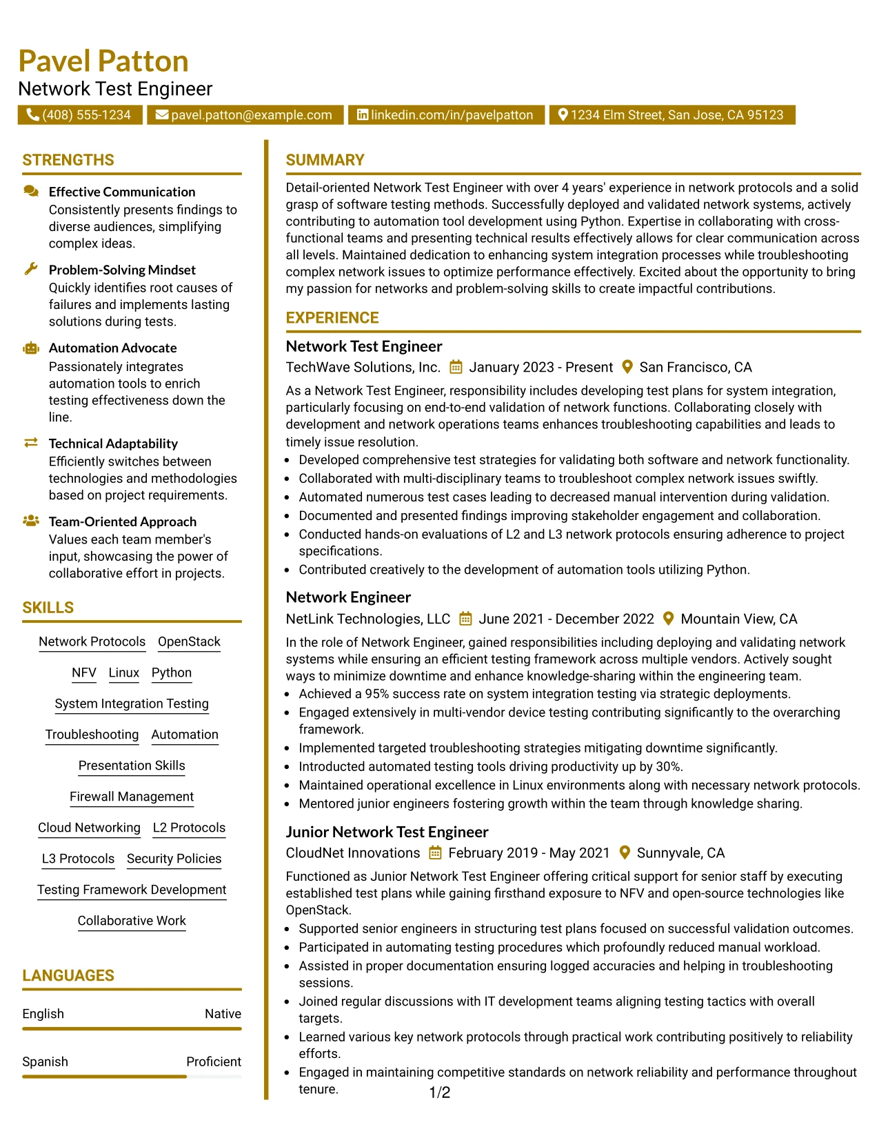 Resume Example Page 1