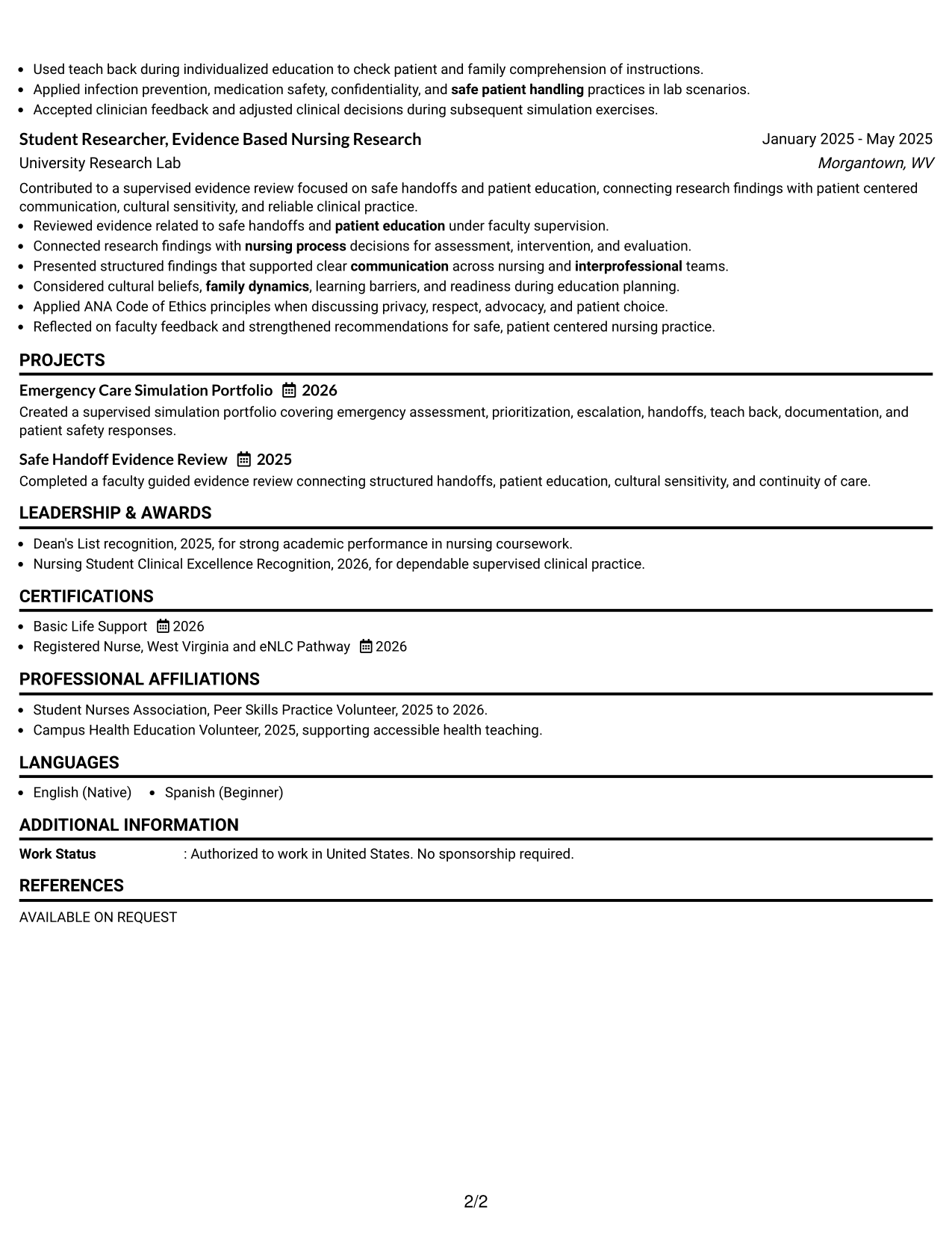 Resume Example Page 2