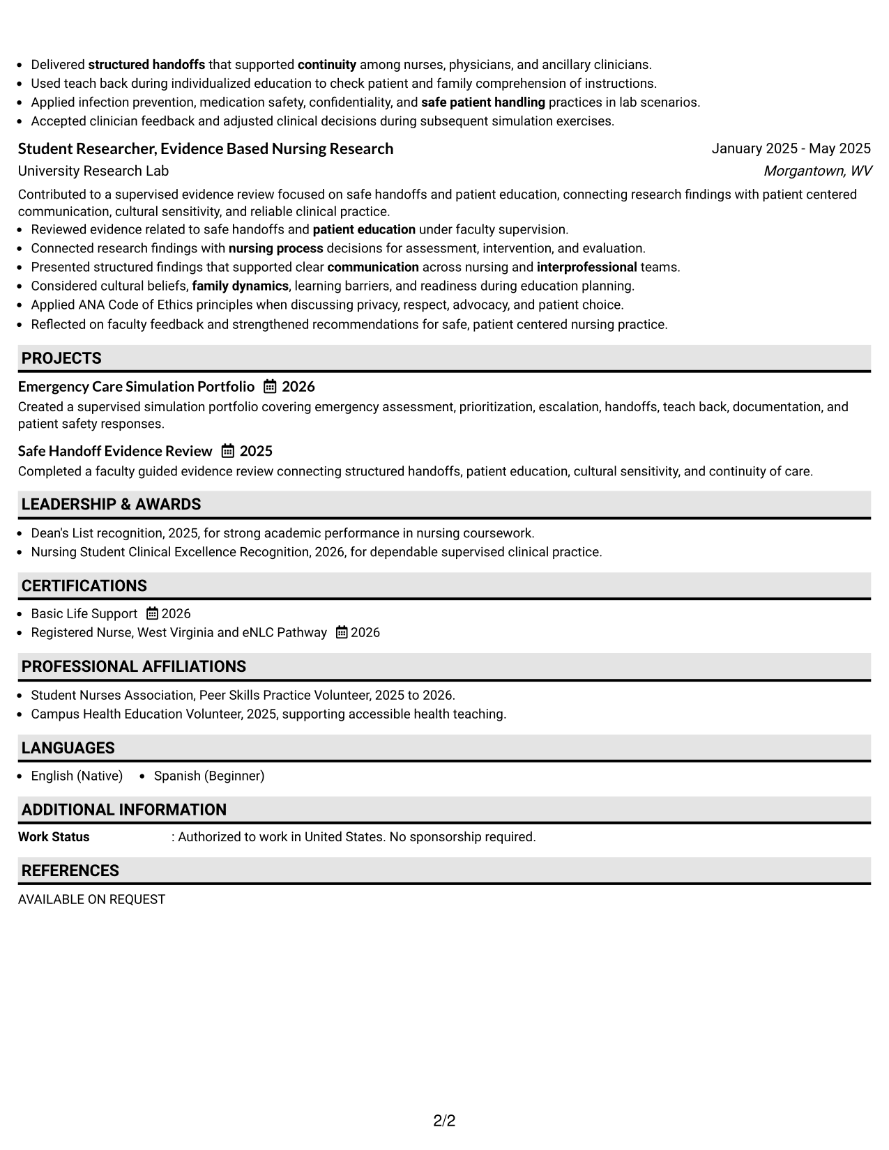 Resume Example Page 2