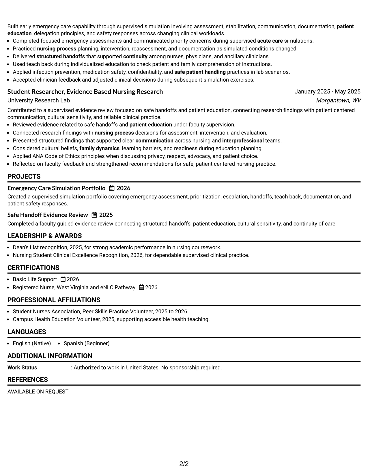 Resume Example Page 2