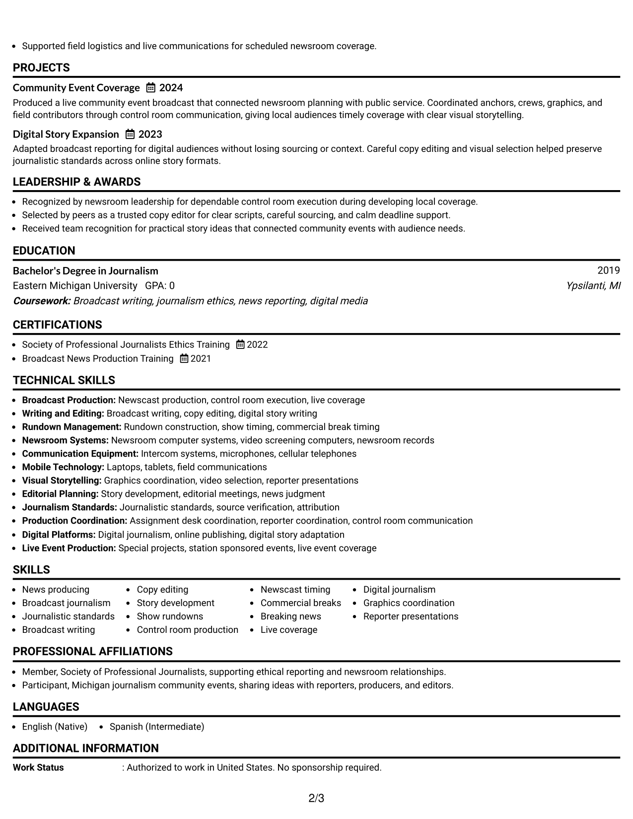 Resume Example Page 2