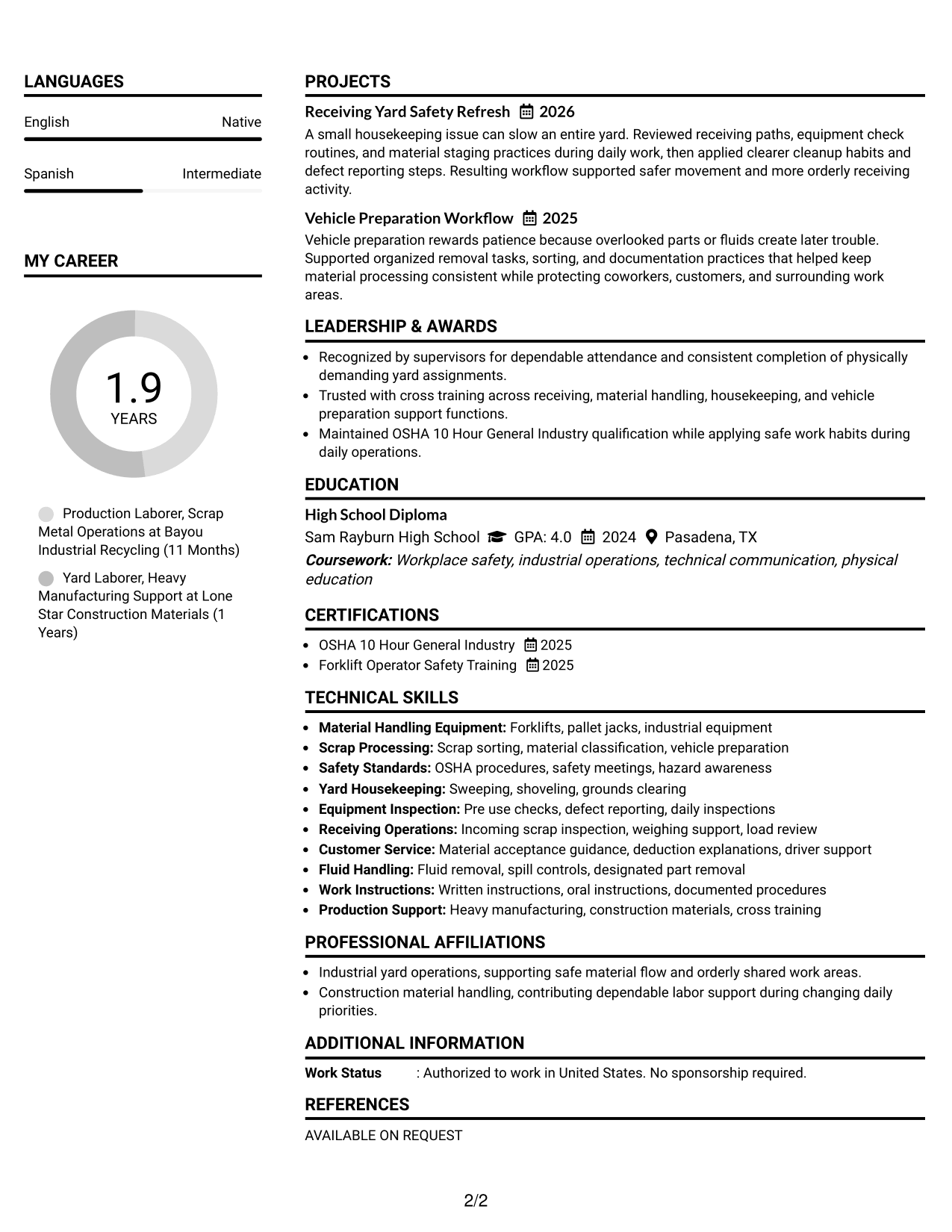 Resume Example Page 2