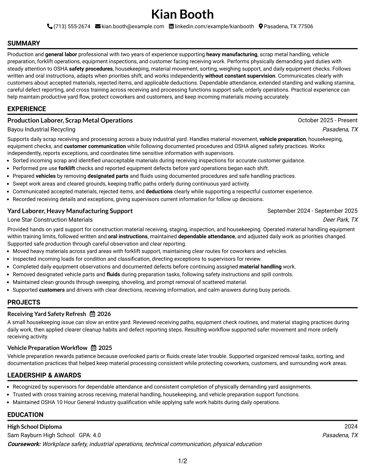 Resume Example Page 1