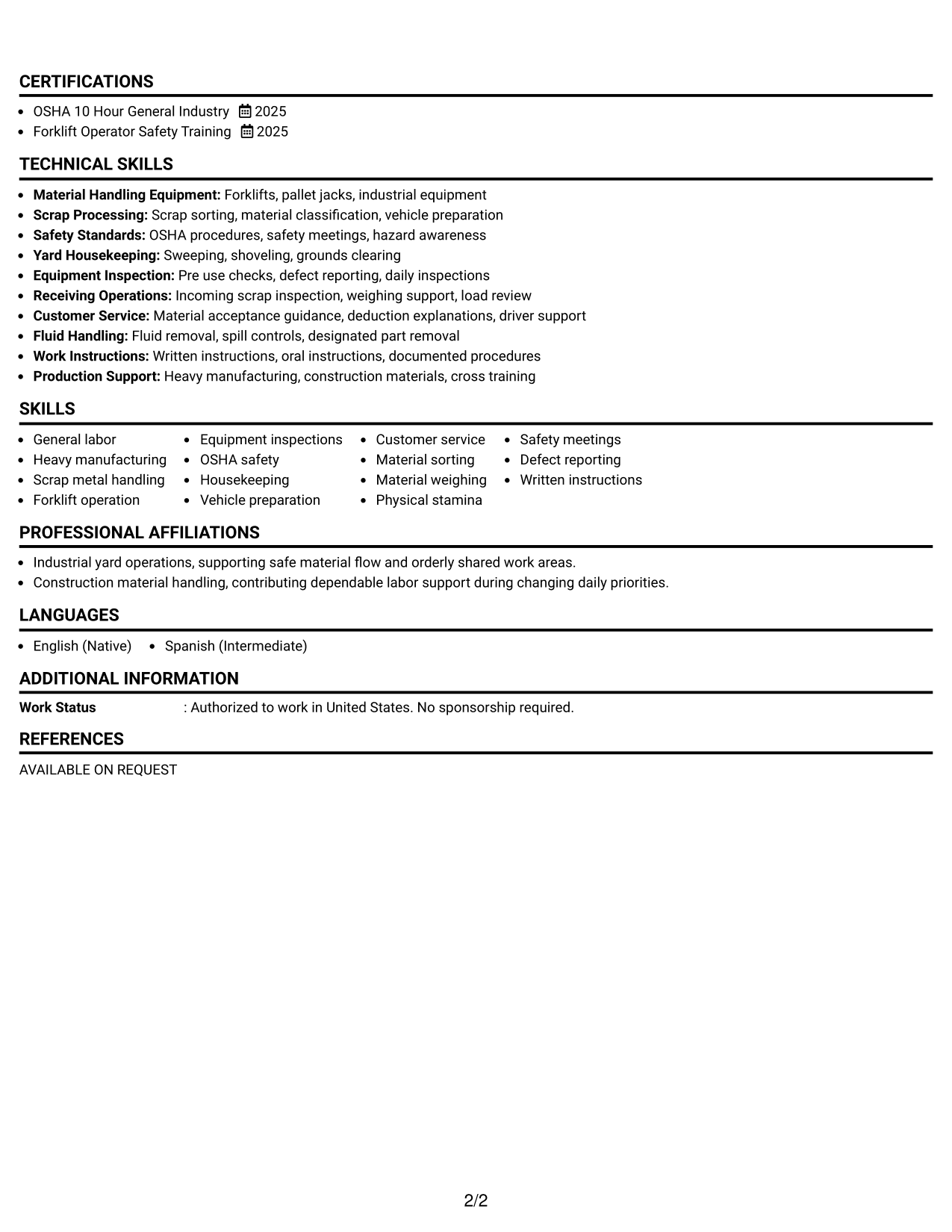 Resume Example Page 2