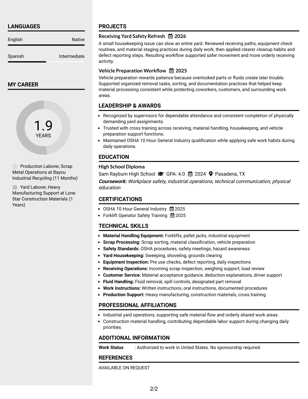 Resume Example Page 2