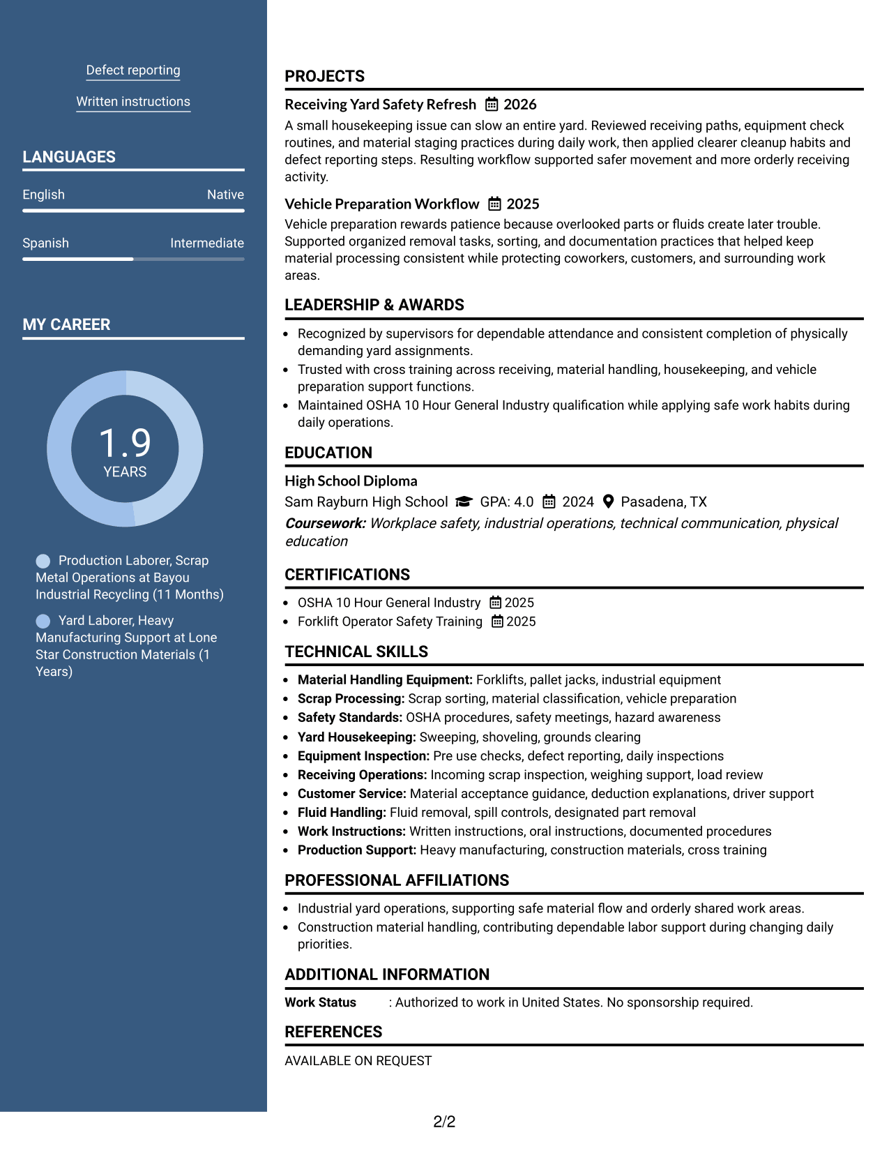 Resume Example Page 2