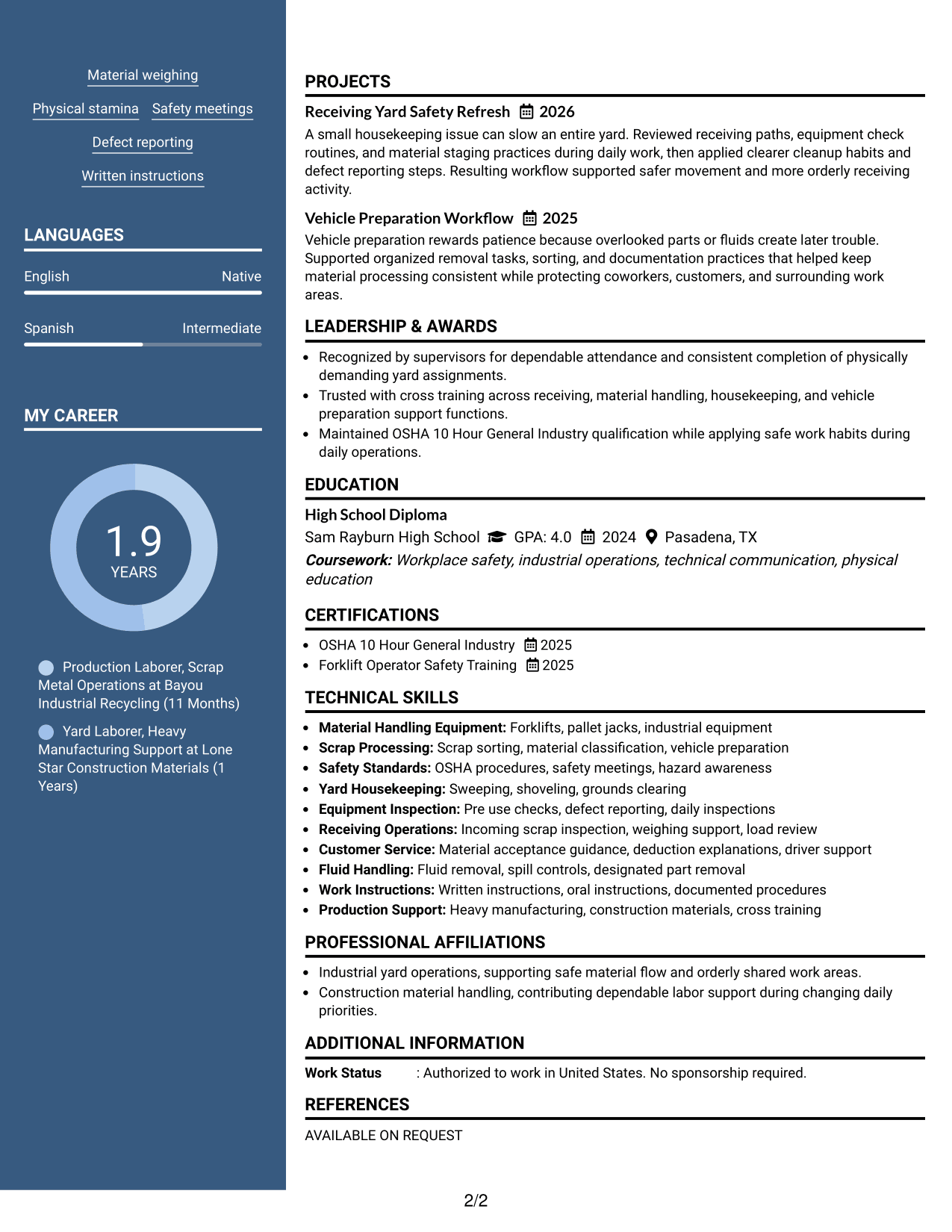 Resume Example Page 2
