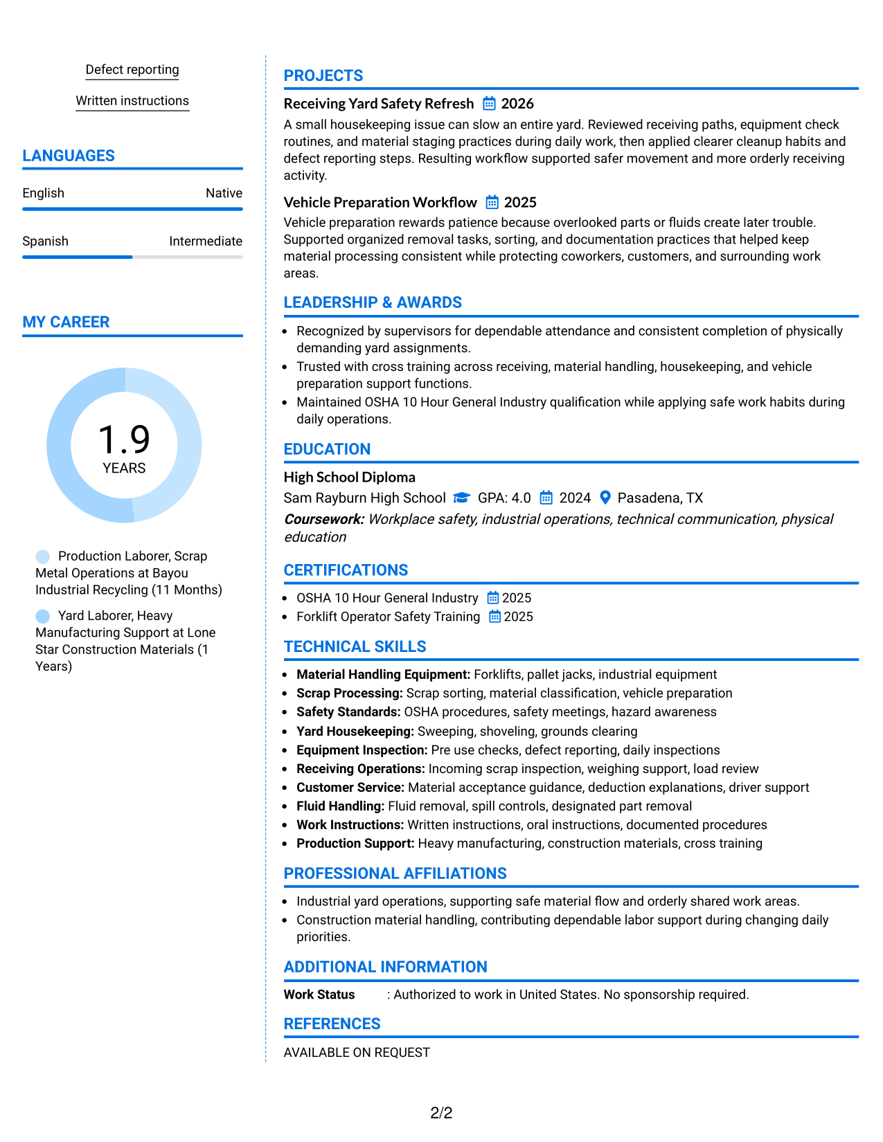 Resume Example Page 2