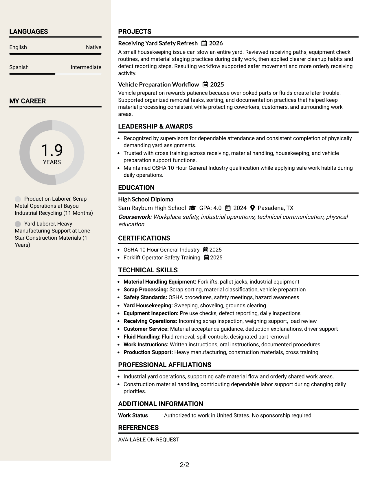 Resume Example Page 2
