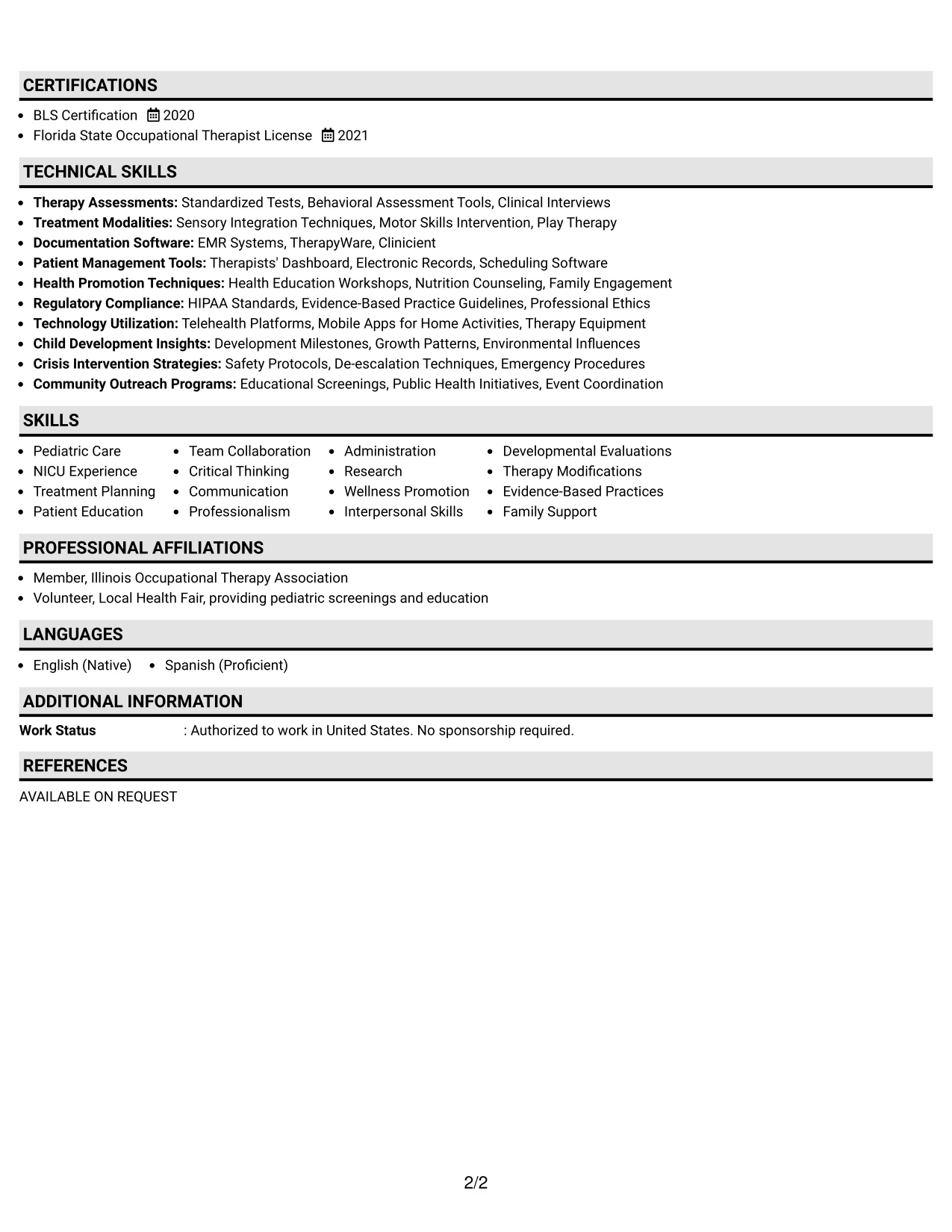 Resume Example Page 2