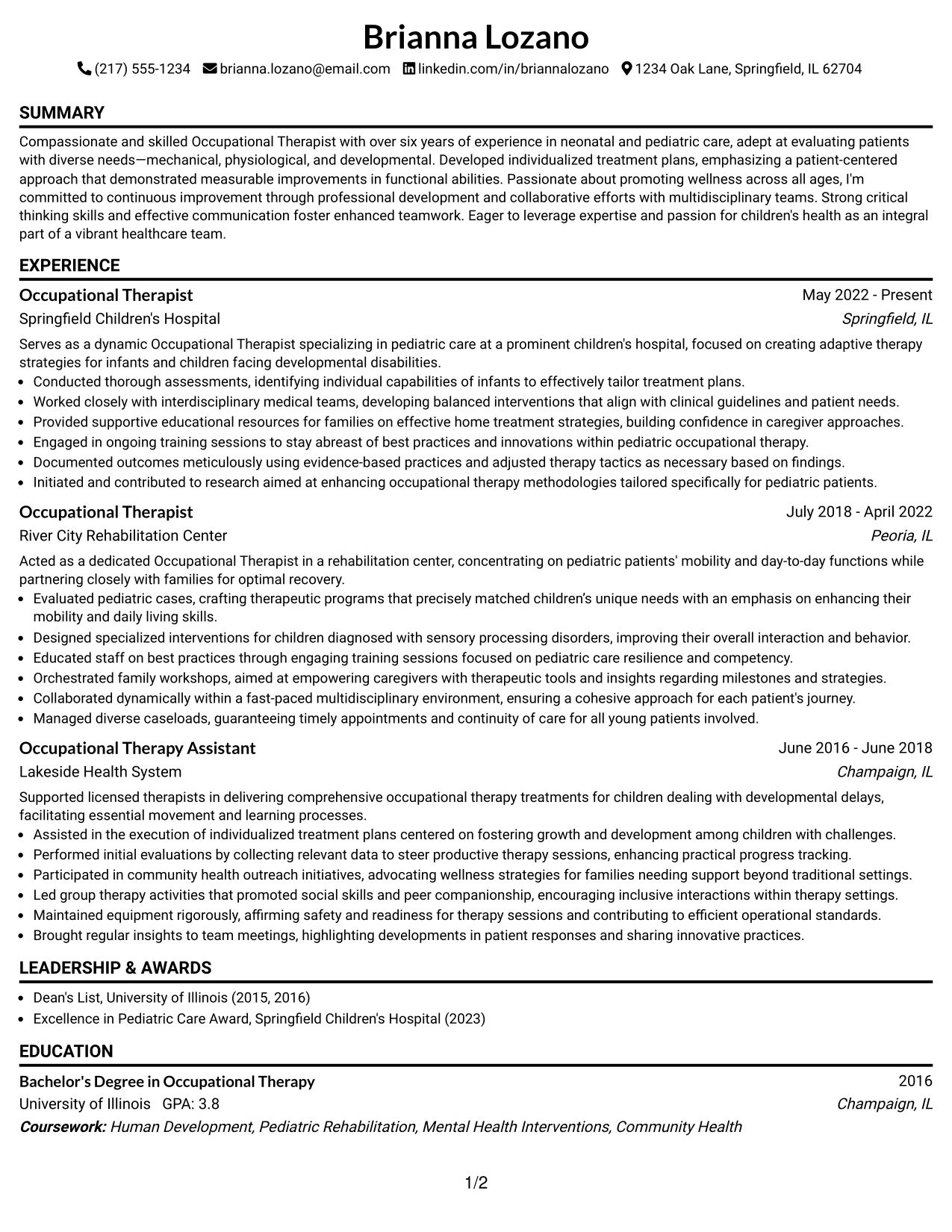 Resume Example Page 1