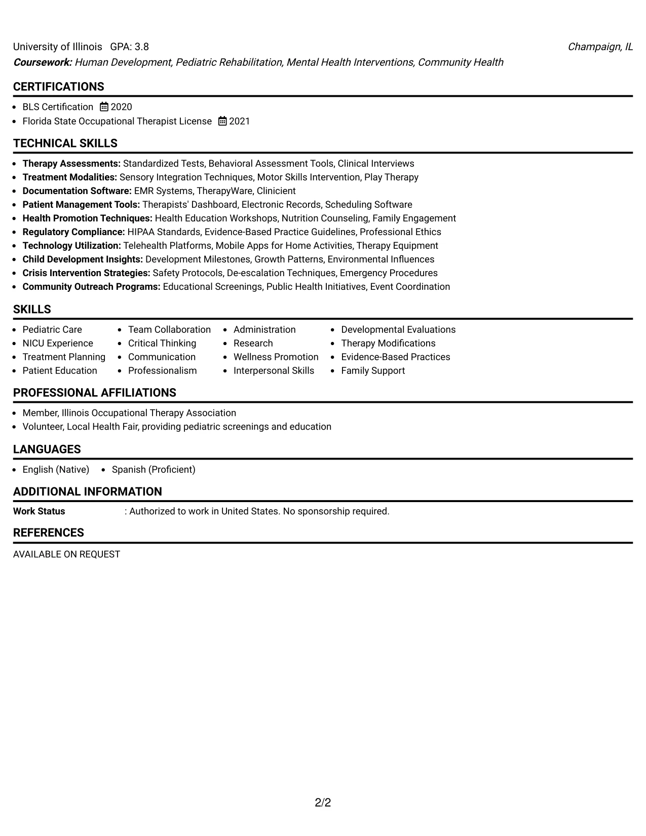 Resume Example Page 2