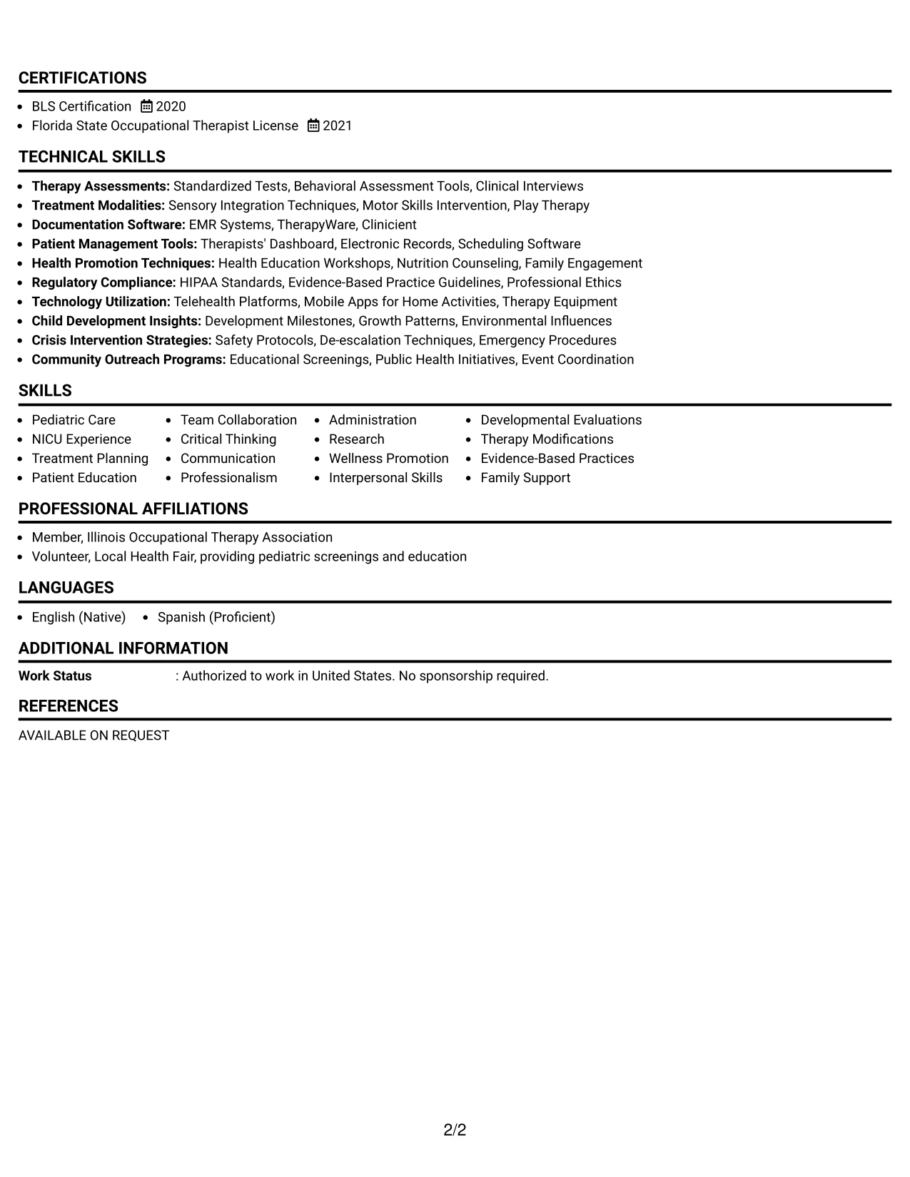 Resume Example Page 2