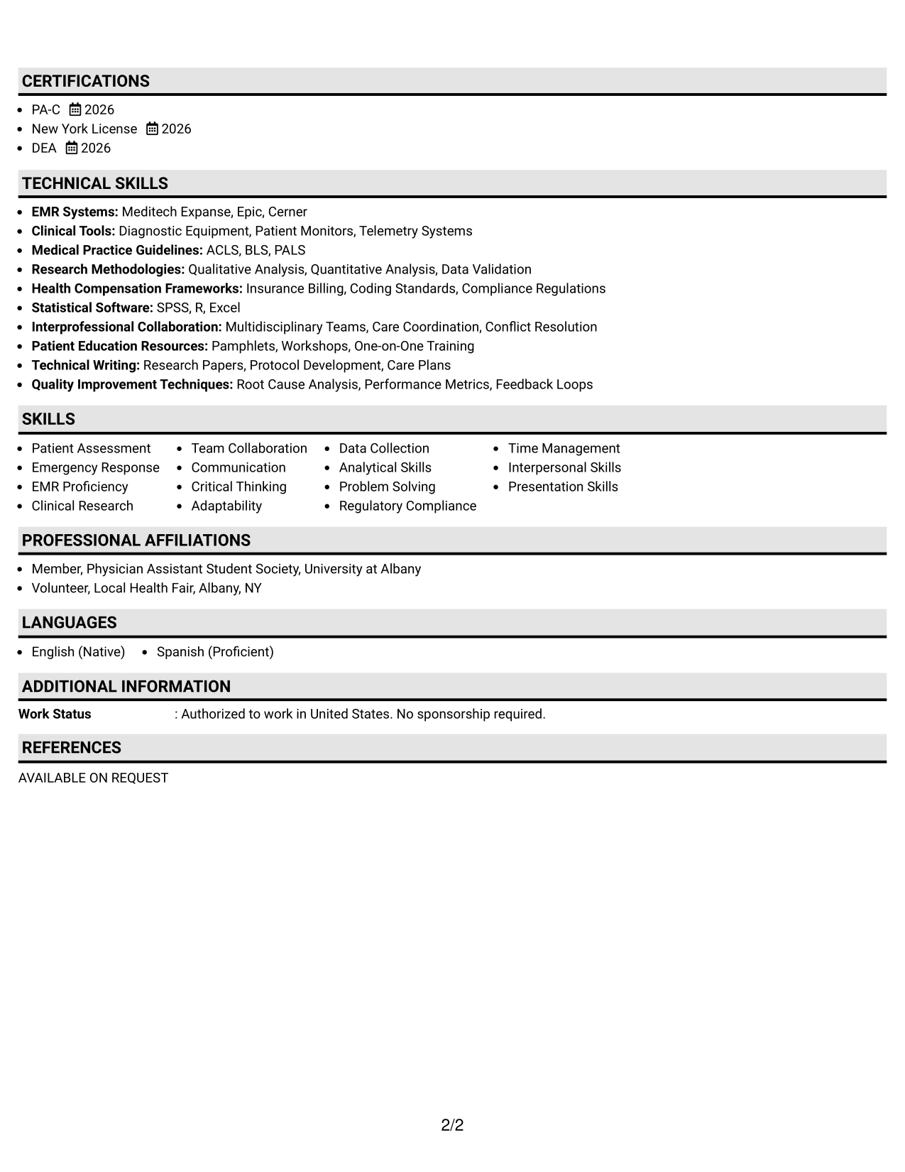 Resume Example Page 2