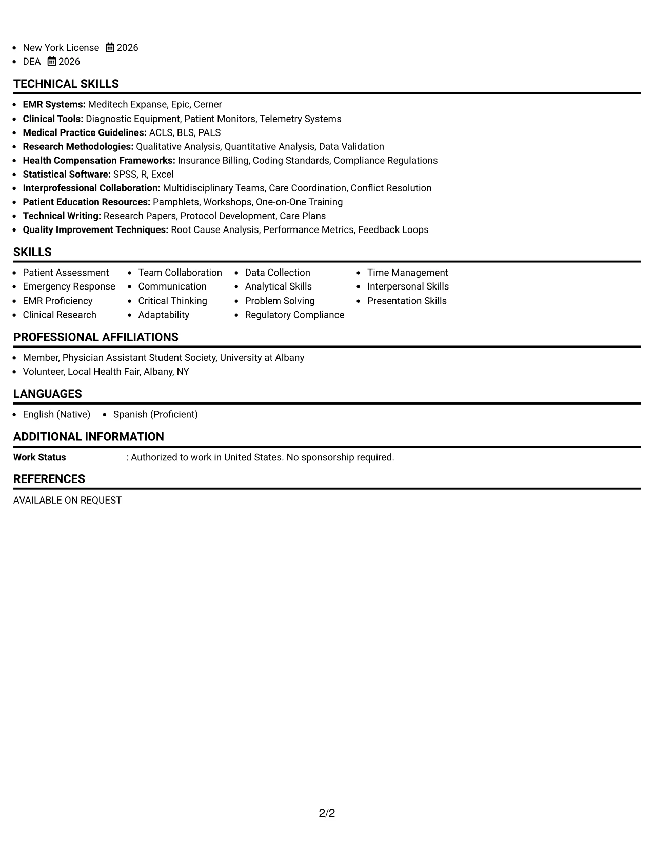 Resume Example Page 2