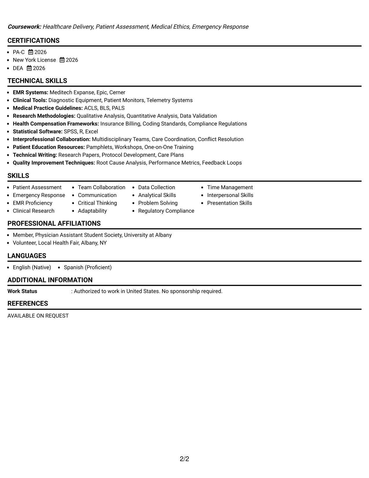 Resume Example Page 2