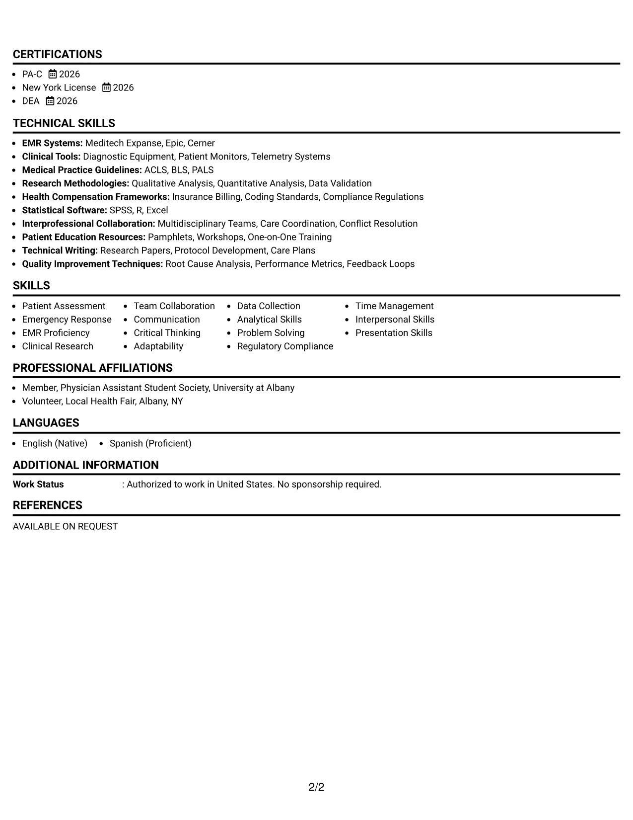 Resume Example Page 2
