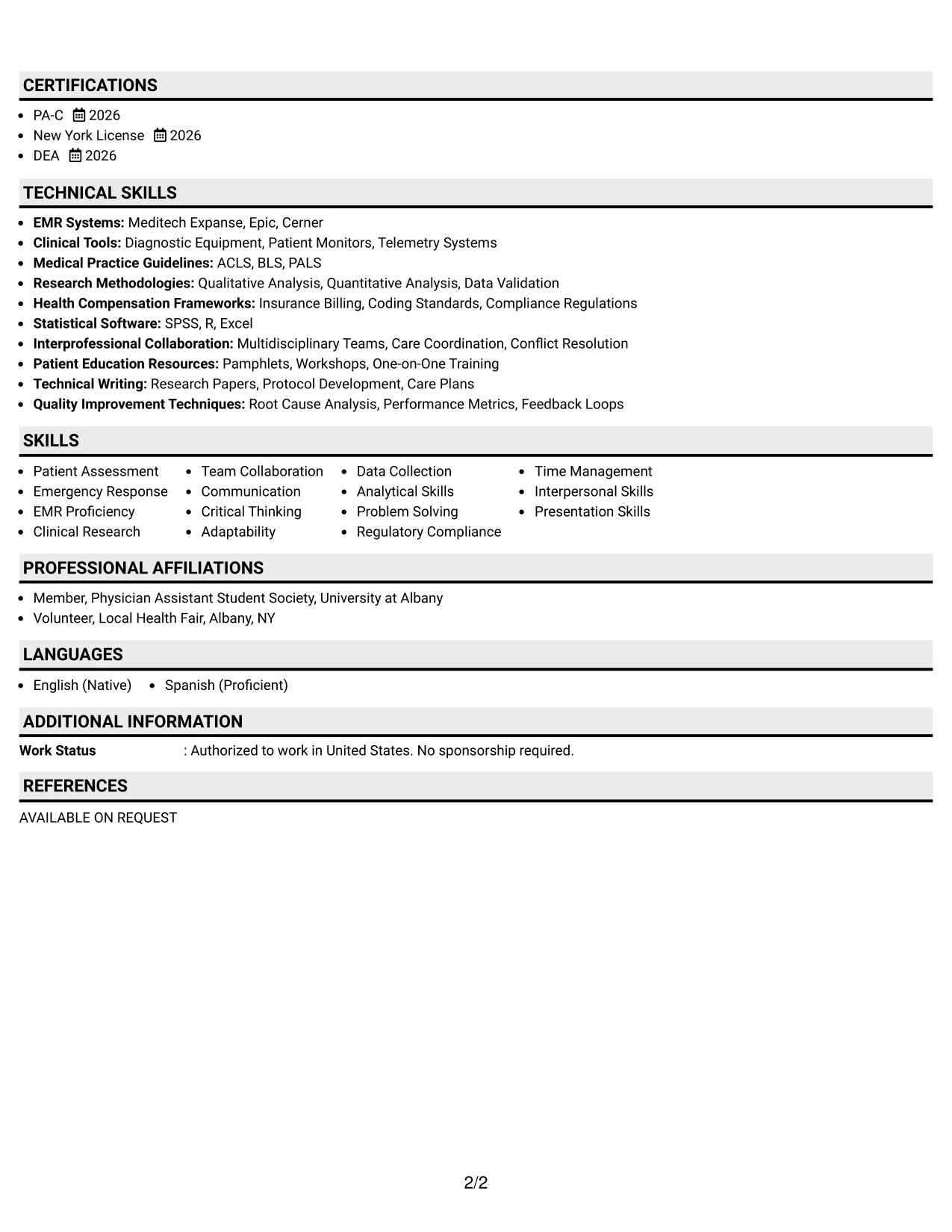 Resume Example Page 2