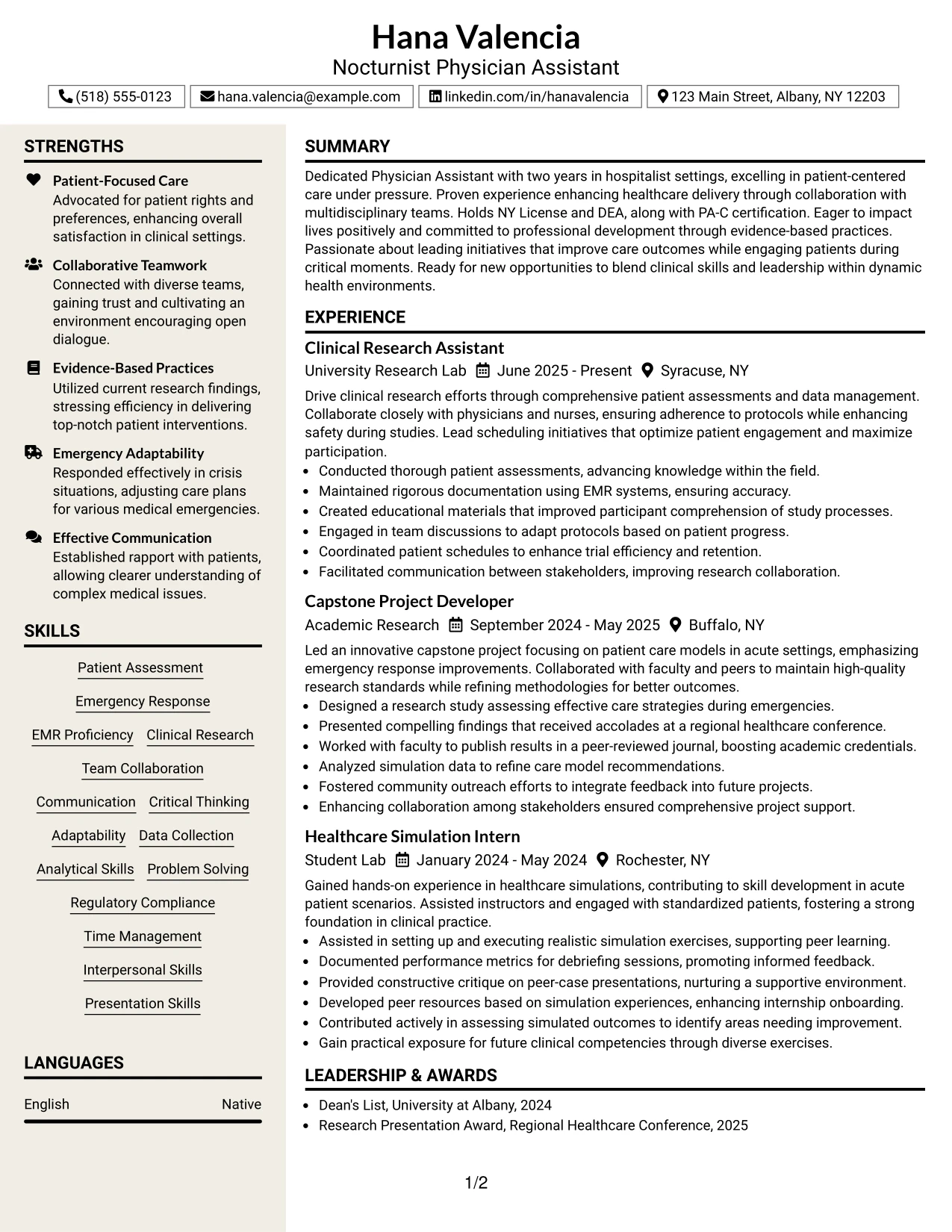 Resume Example Page 1