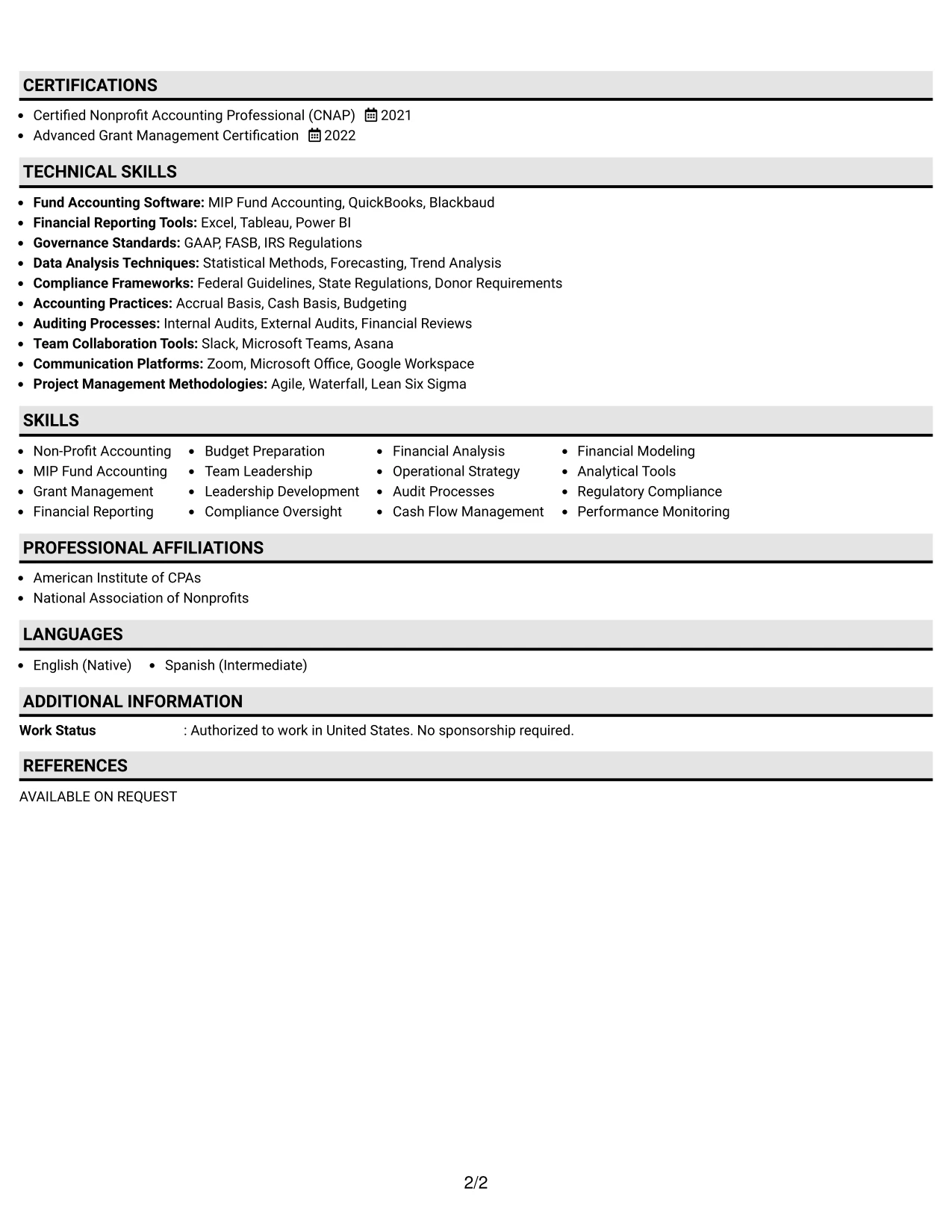 Resume Example Page 2