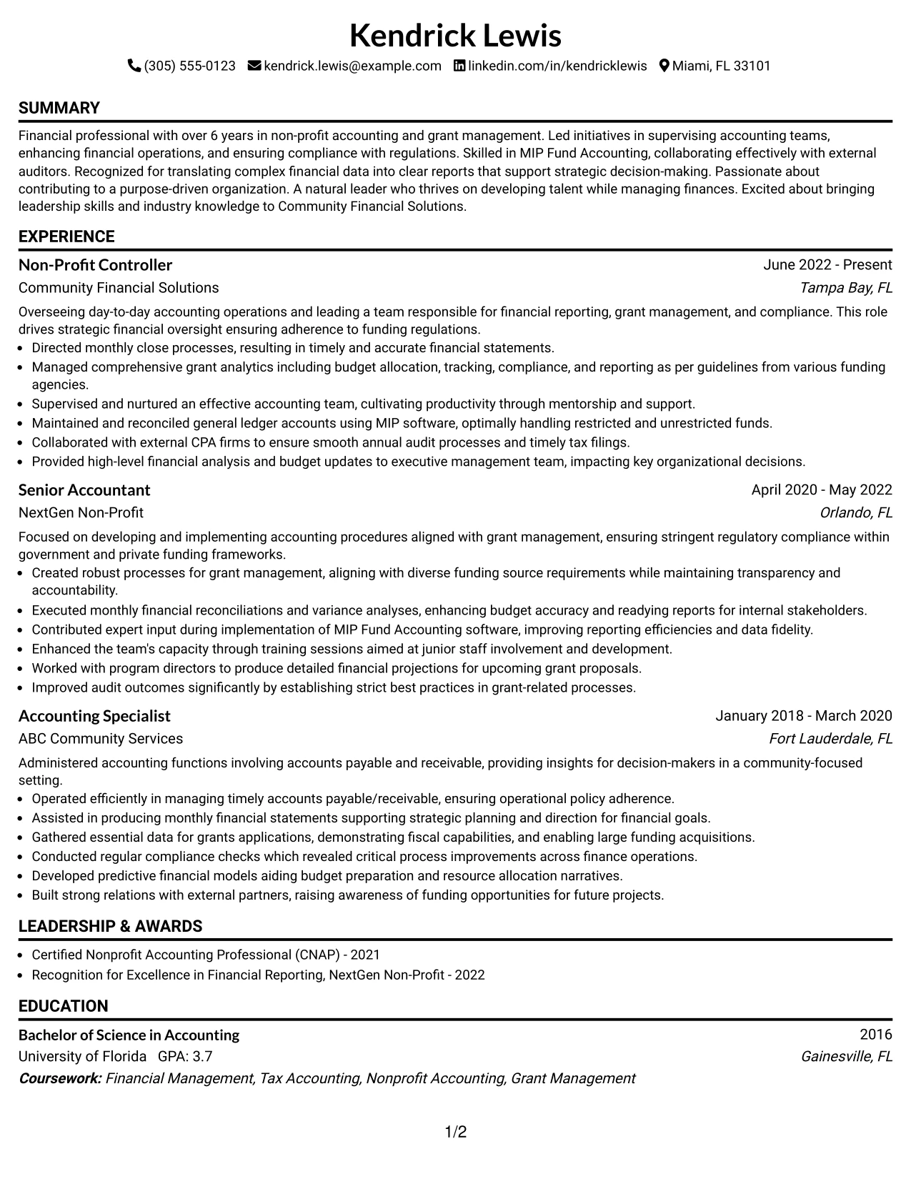 Resume Example Page 1