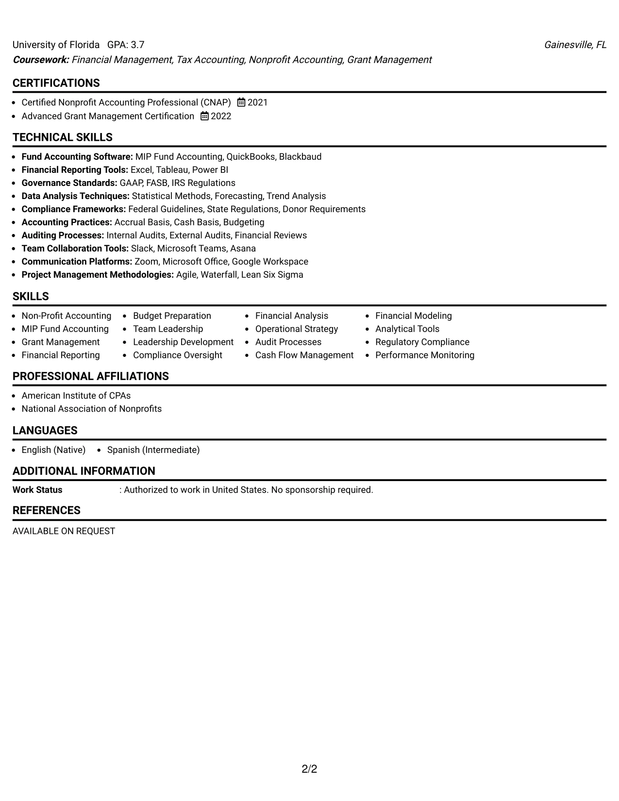 Resume Example Page 2