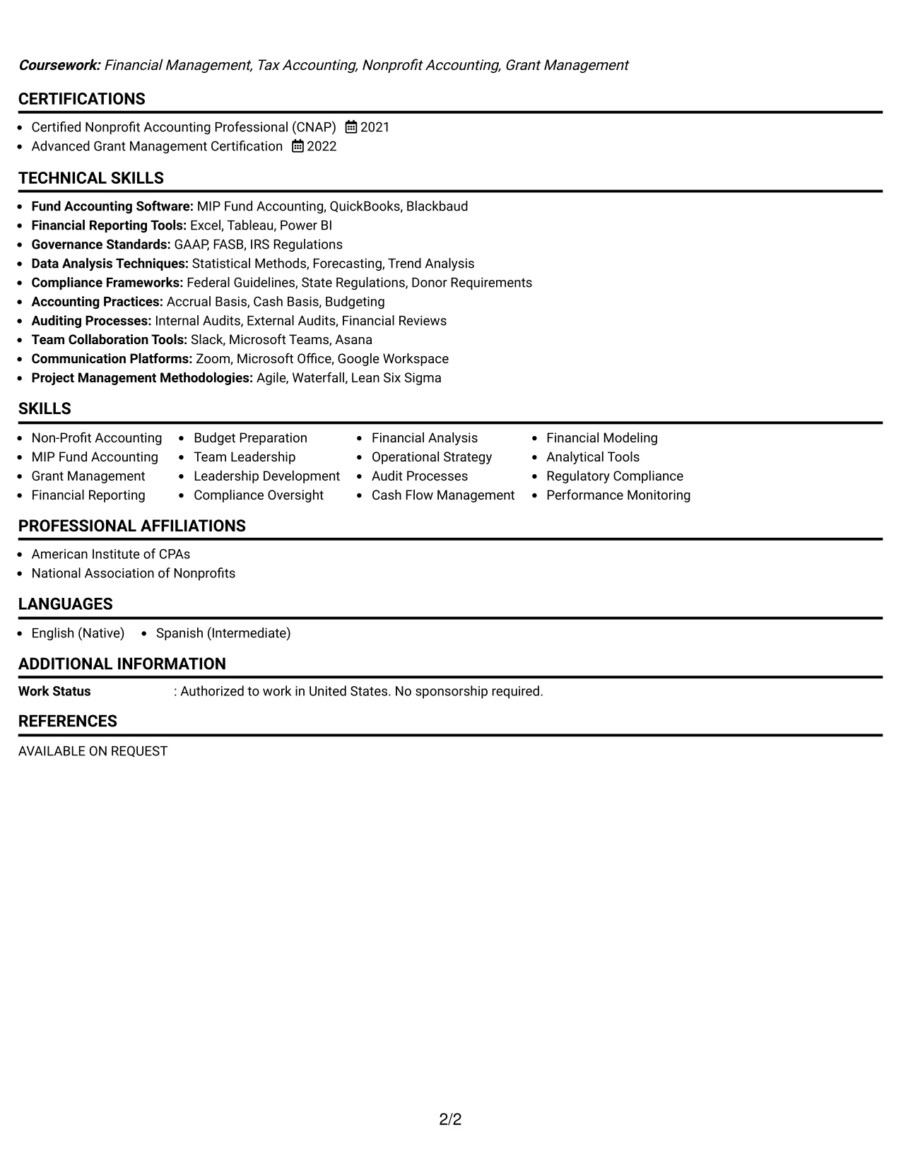 Resume Example Page 2