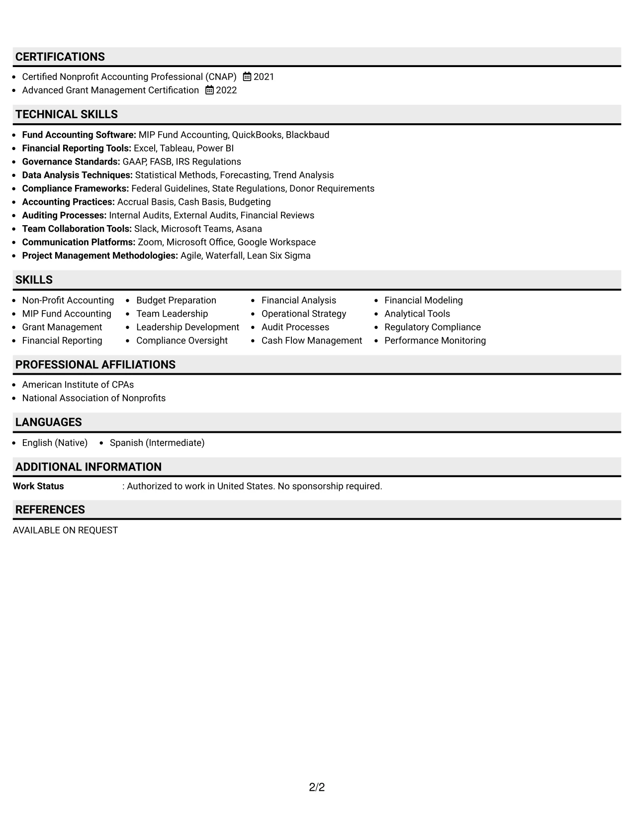 Resume Example Page 2