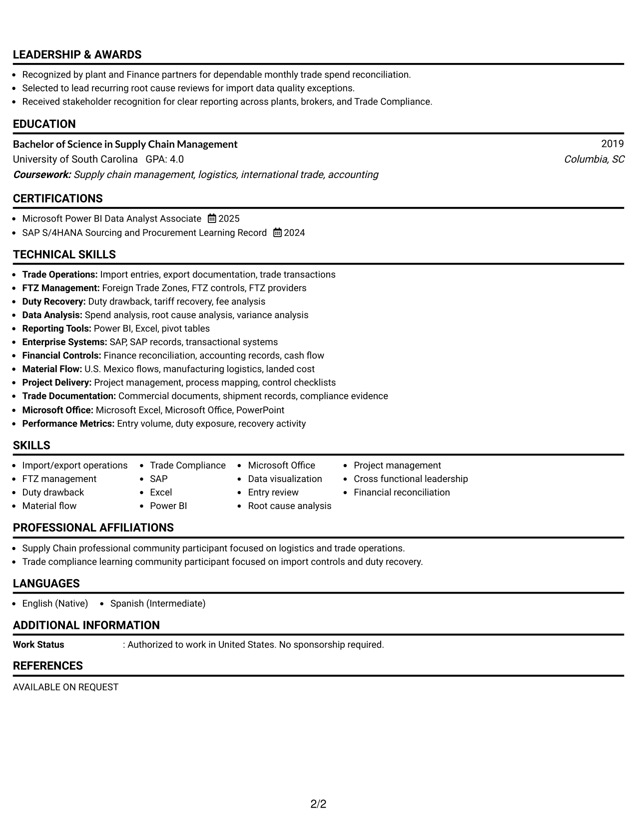 Resume Example Page 2