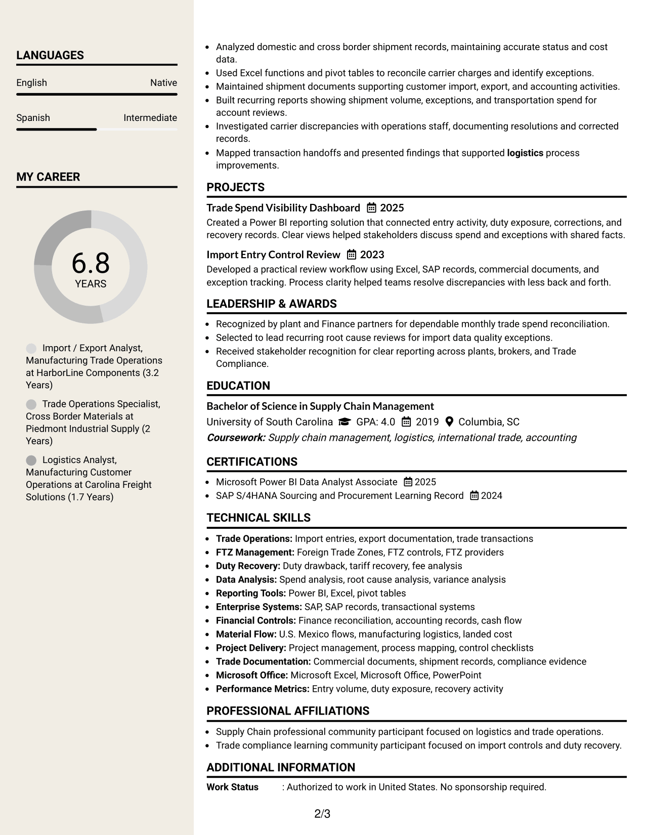 Resume Example Page 2