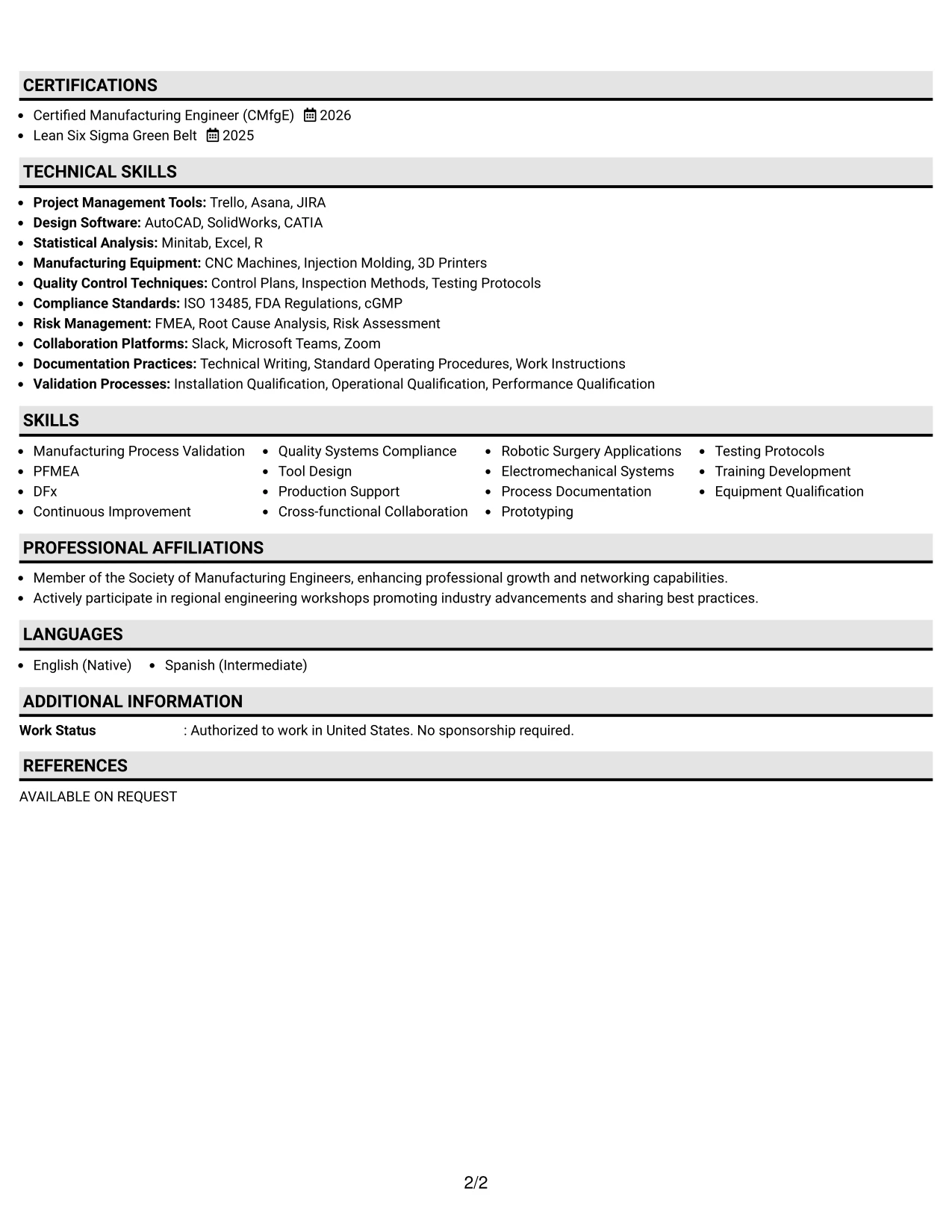Resume Example Page 2