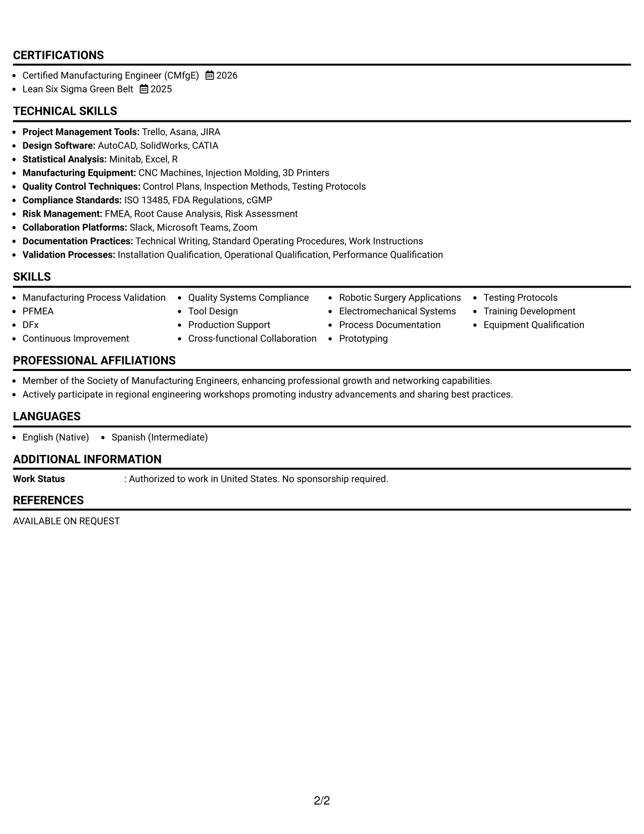 Resume Example Page 2