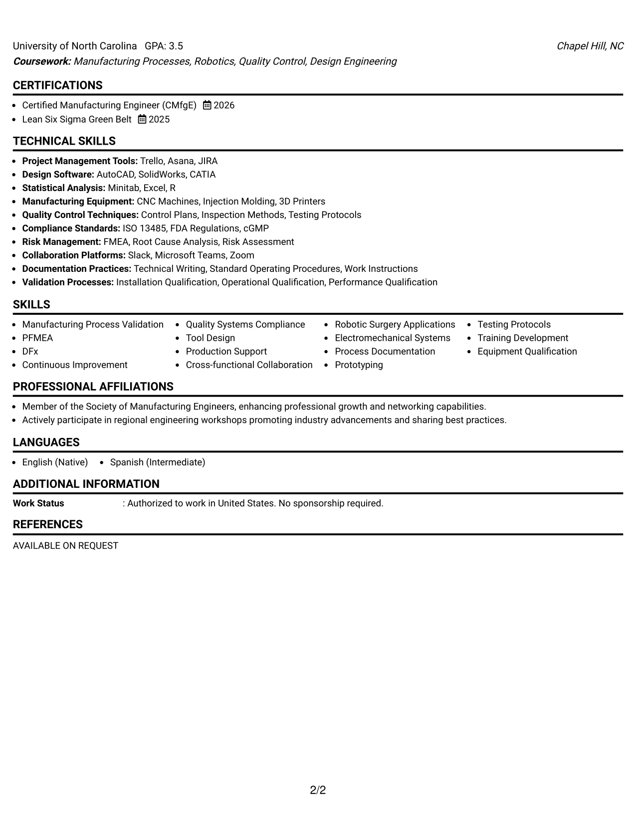Resume Example Page 2