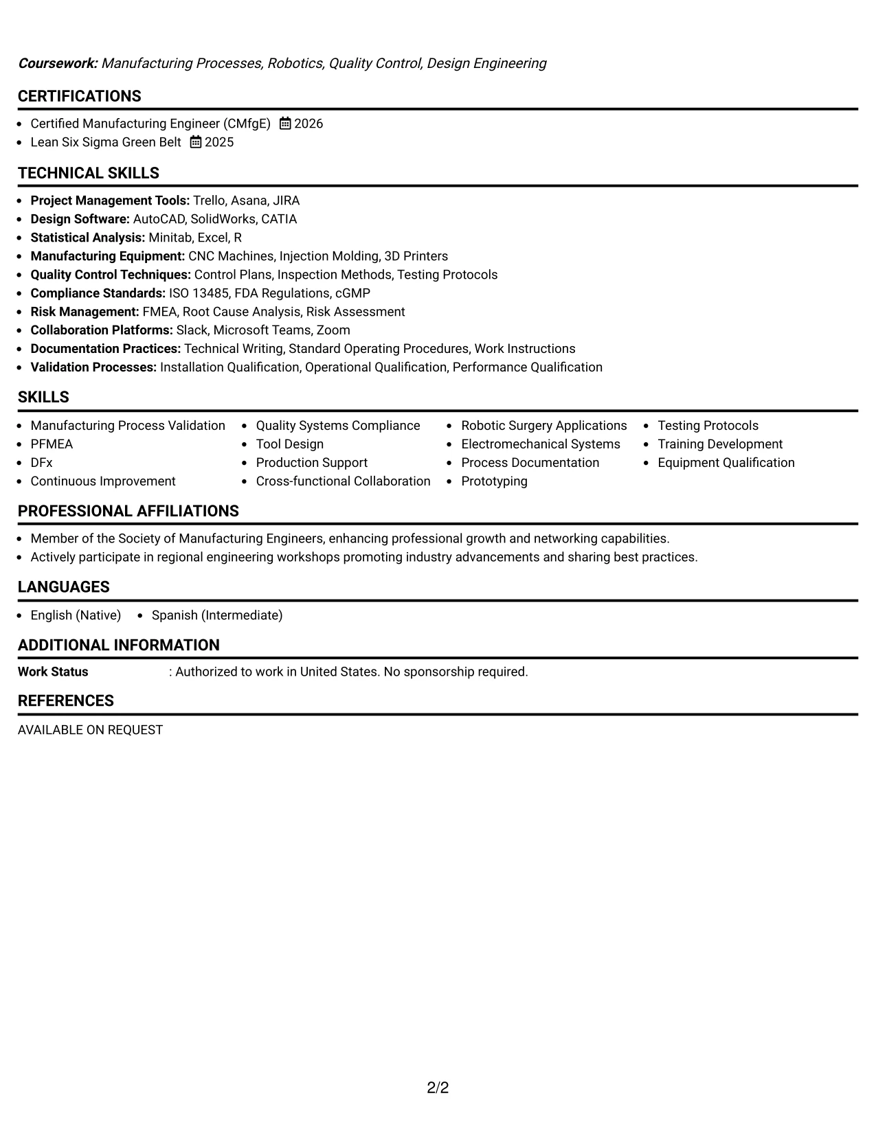 Resume Example Page 2