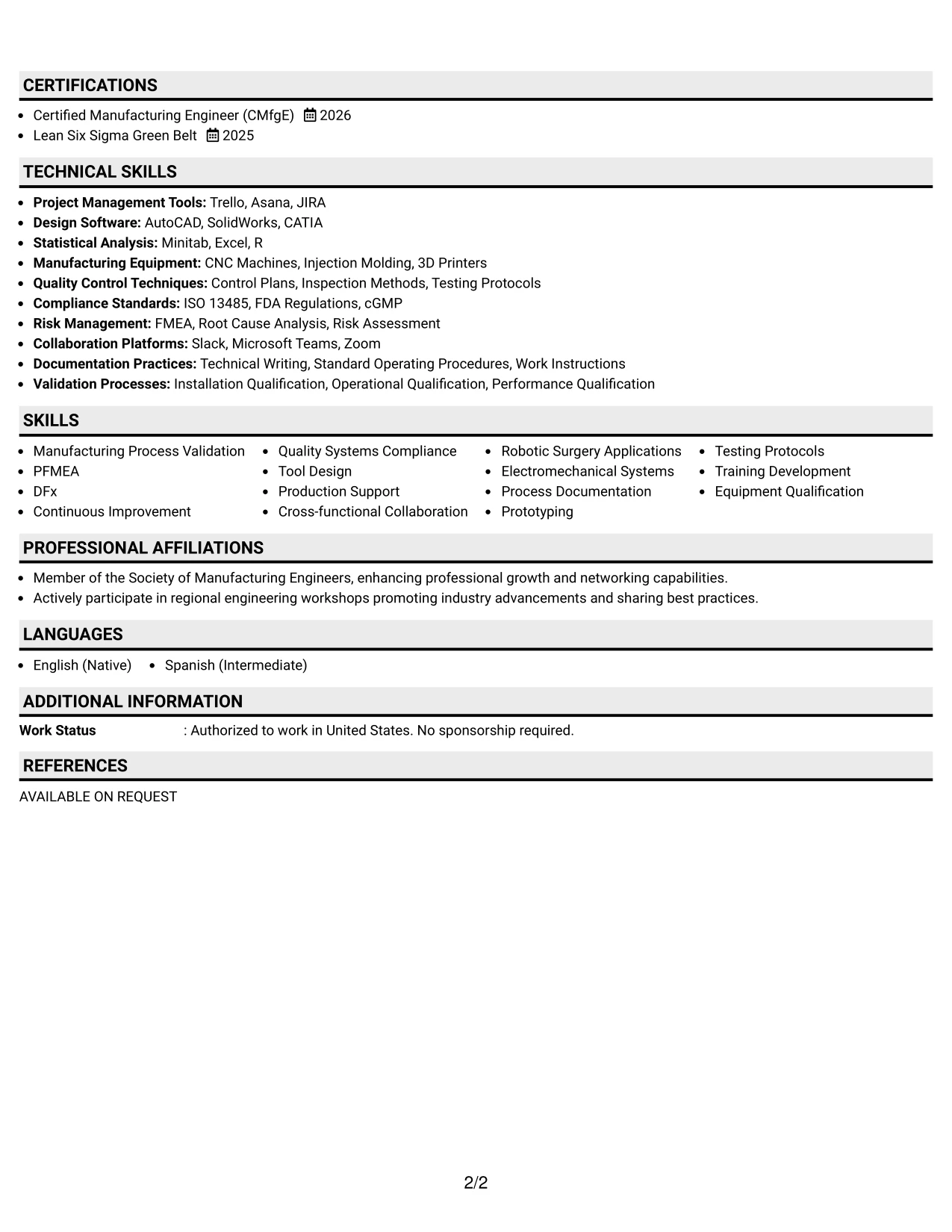 Resume Example Page 2