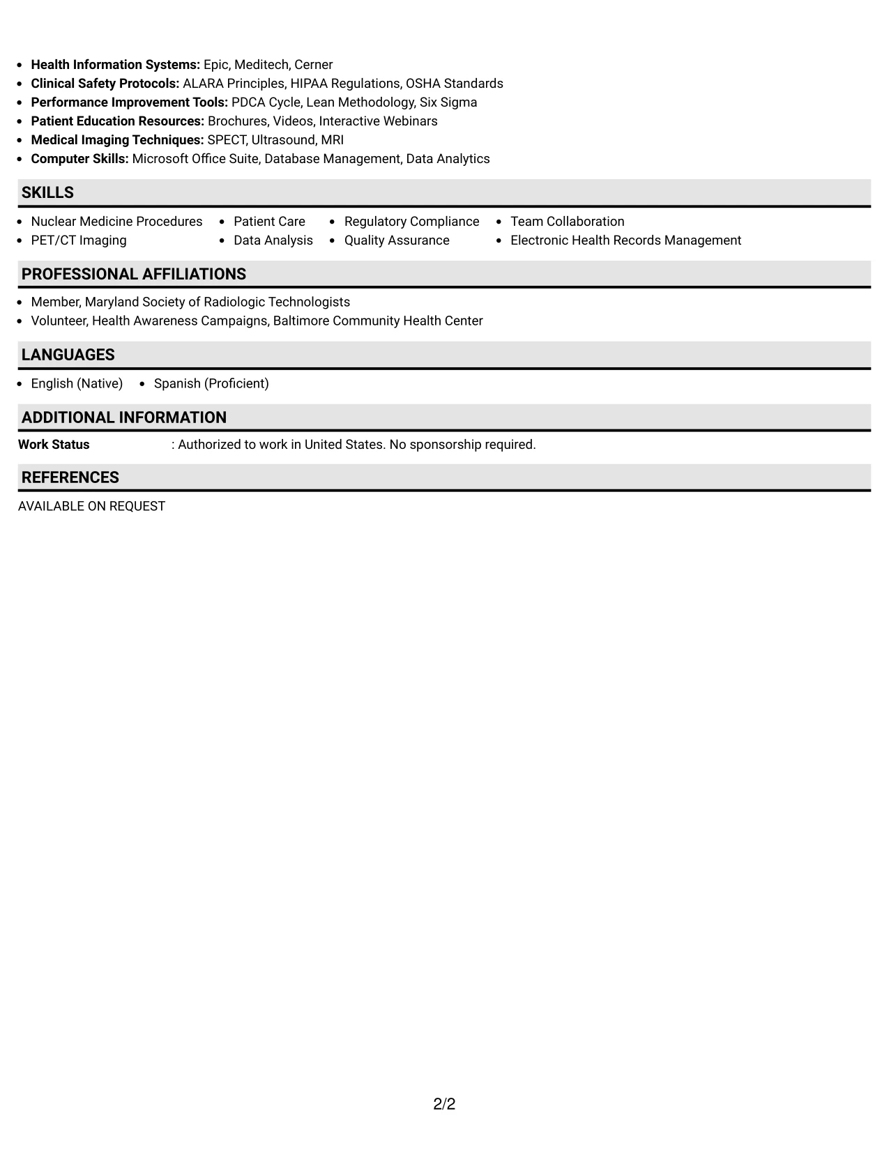 Resume Example Page 2