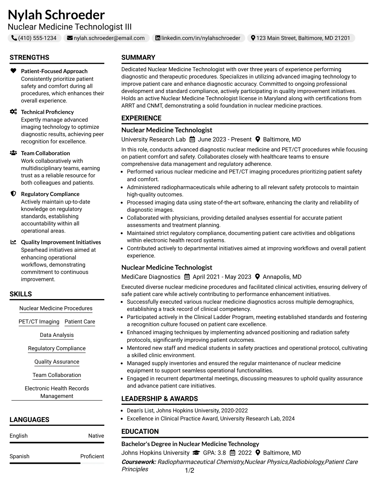 Resume Example Page 1