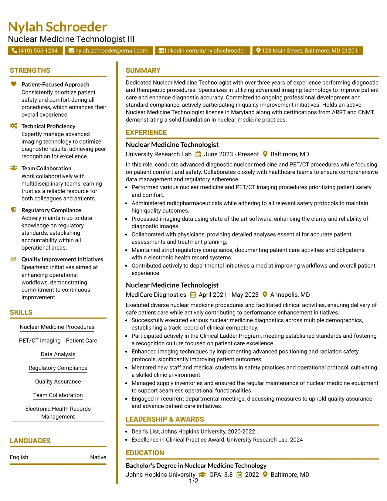 Resume Example Page 1