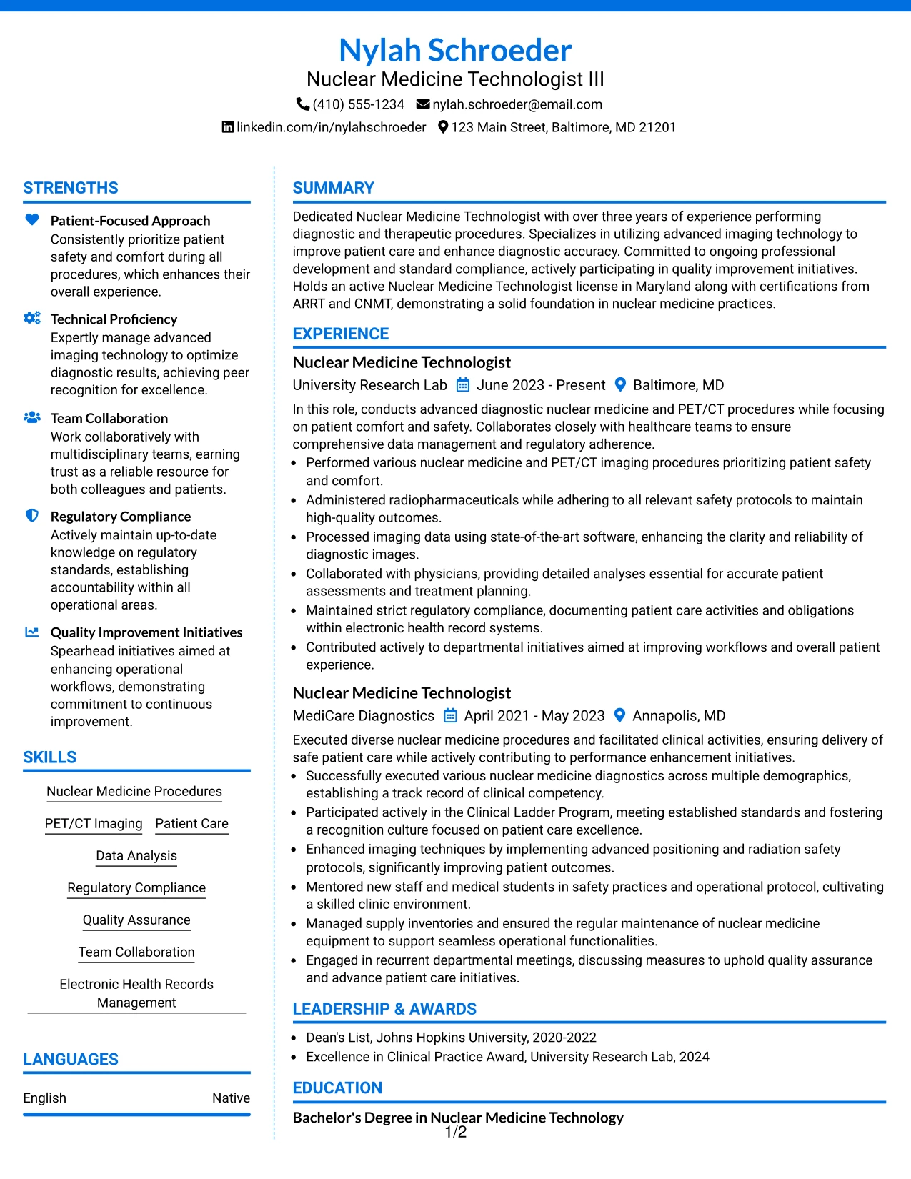 Resume Example Page 1