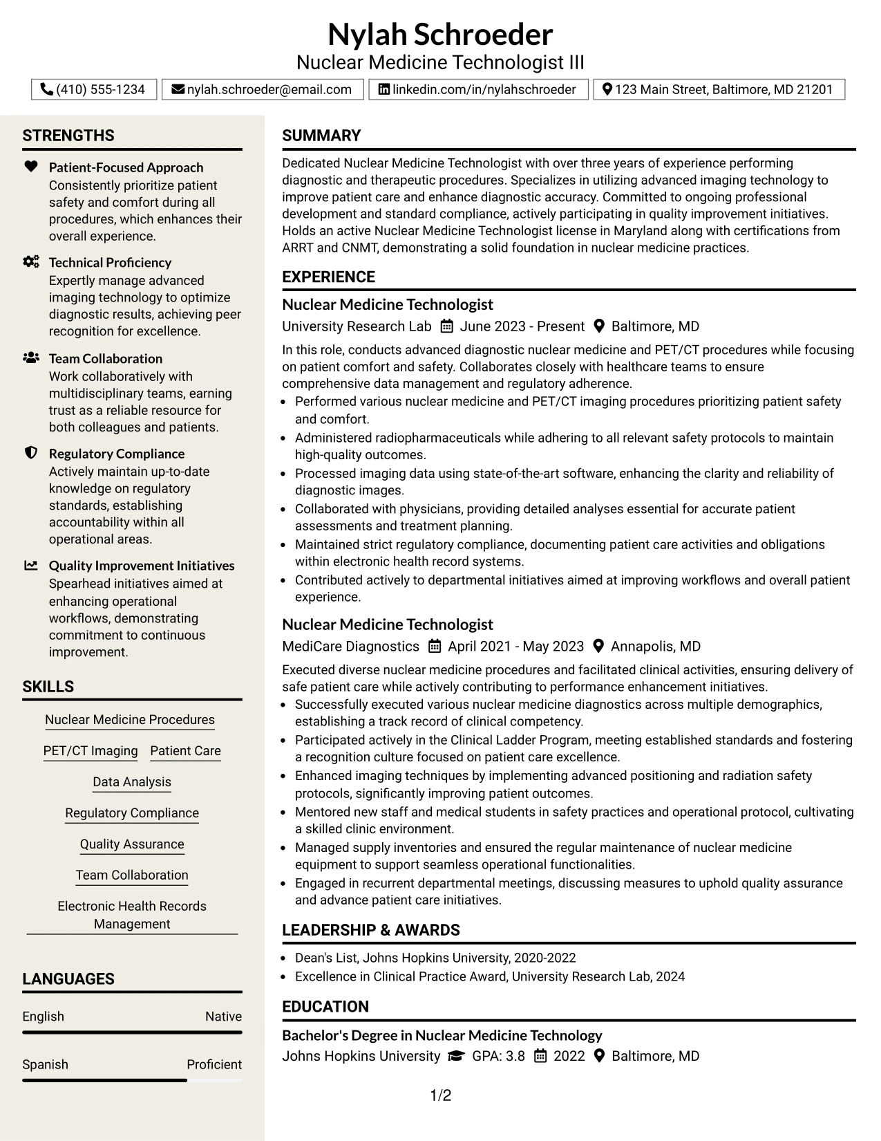 Resume Example Page 1