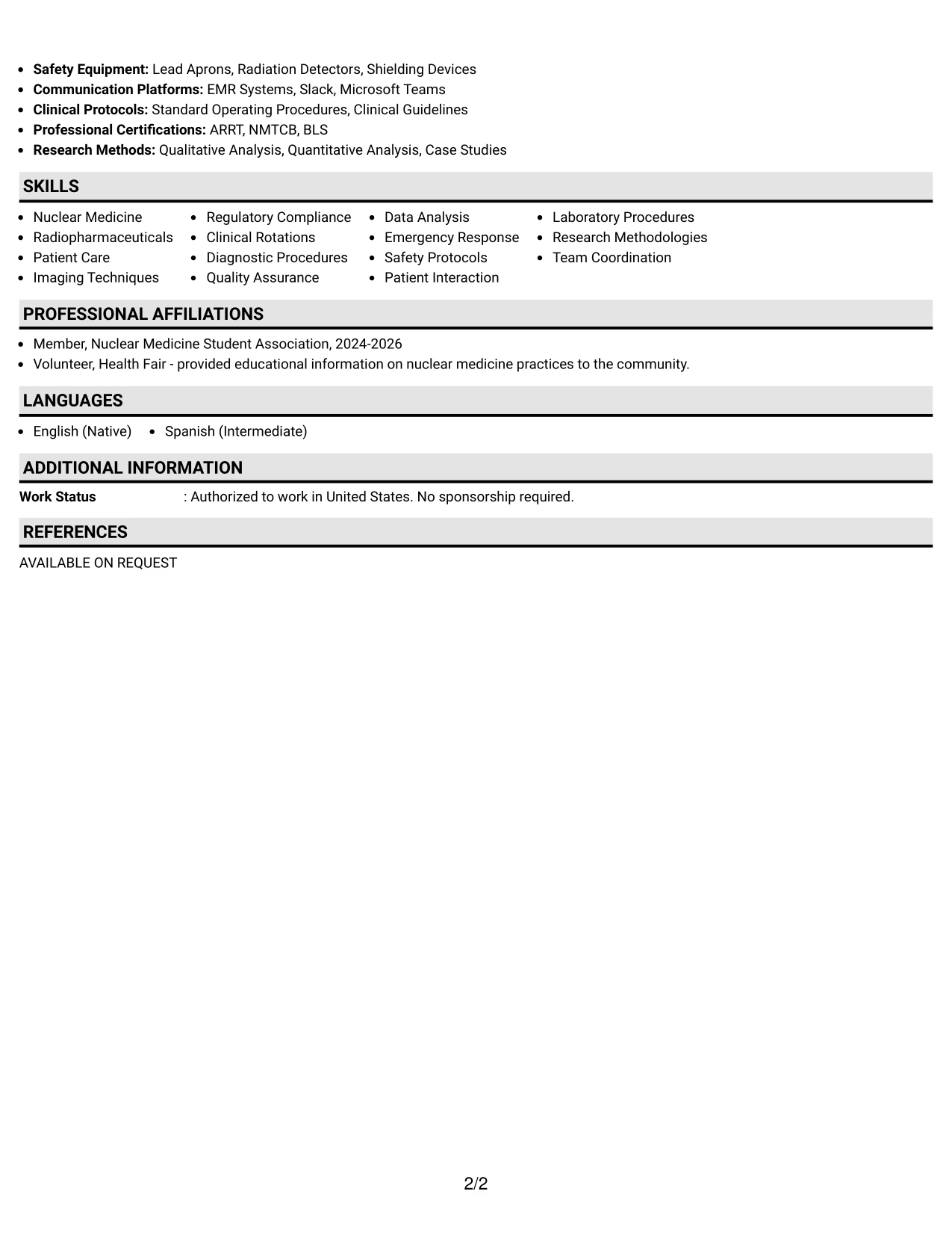 Resume Example Page 2