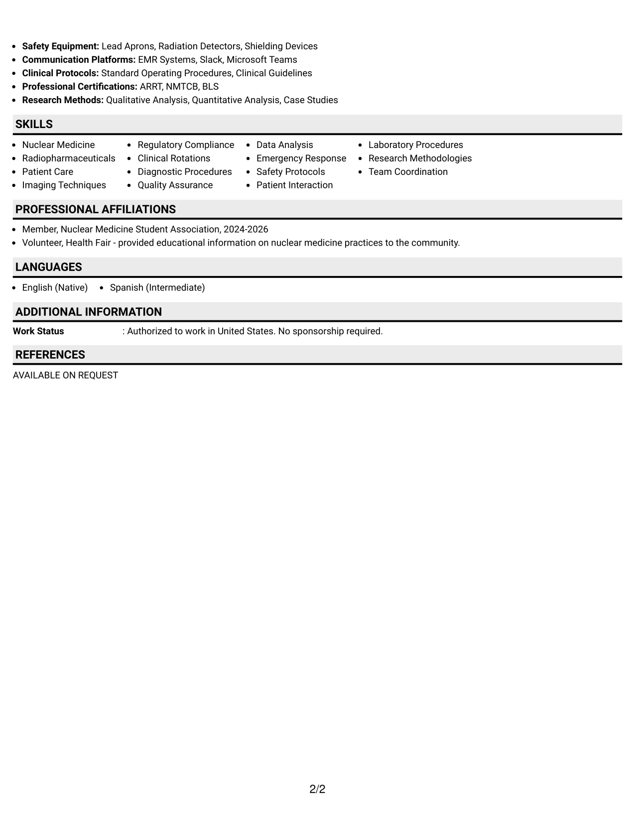 Resume Example Page 2