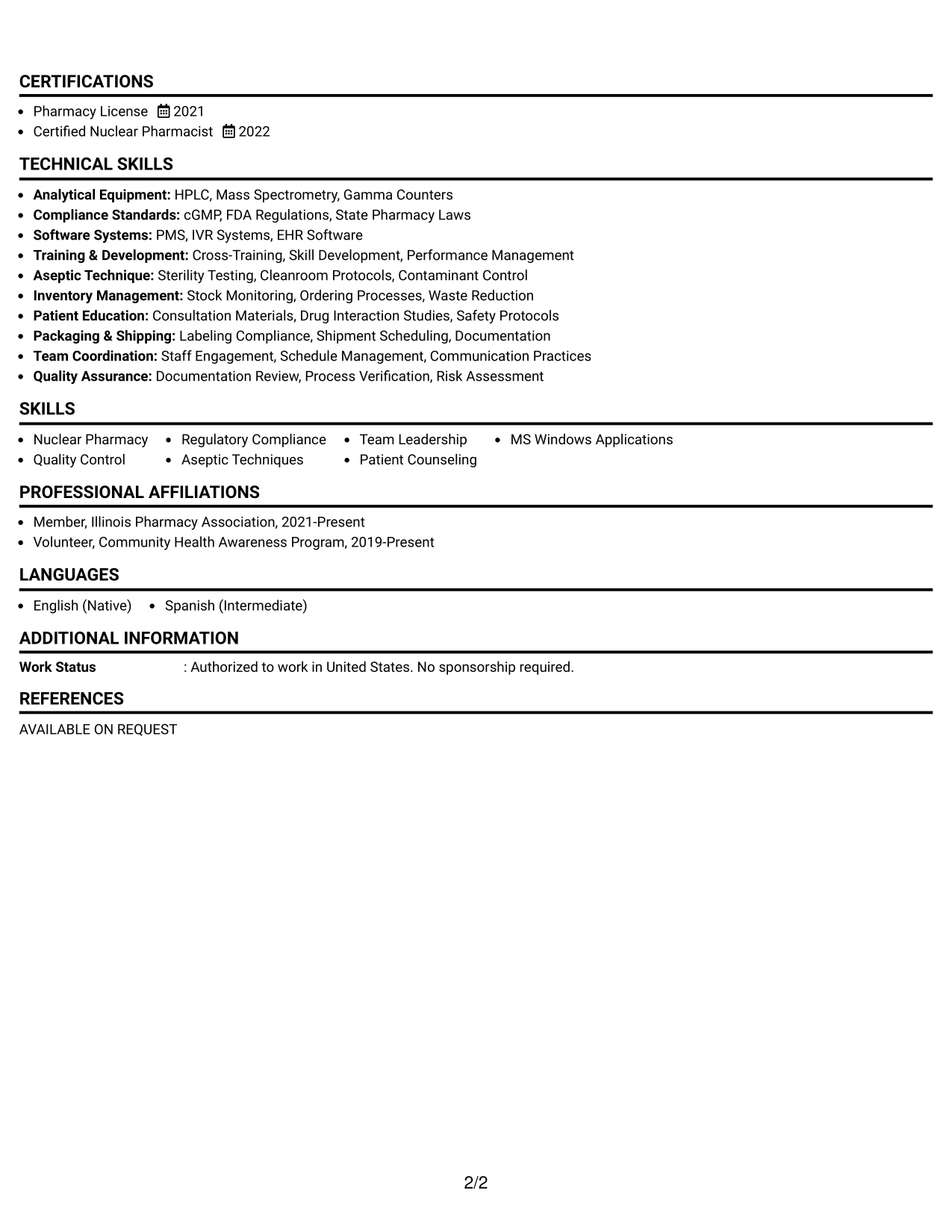 Resume Example Page 2