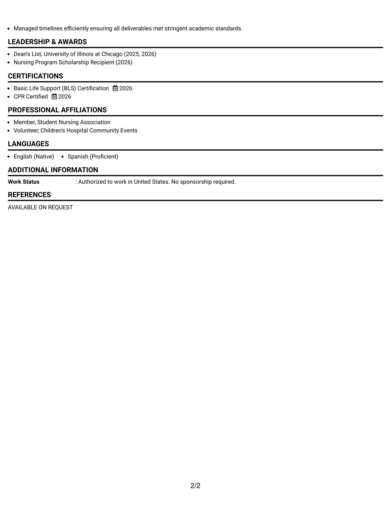 Resume Example Page 2