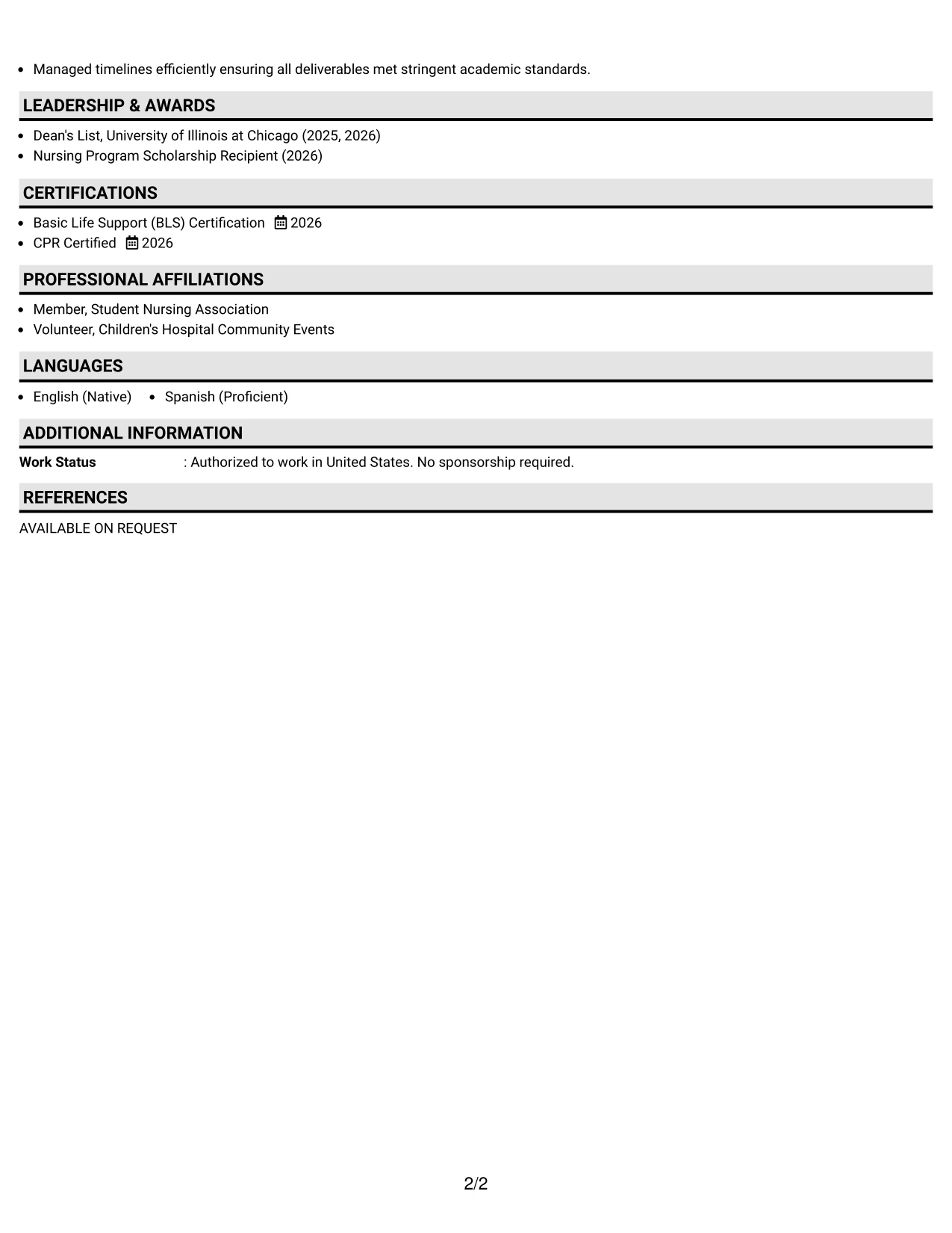 Resume Example Page 2