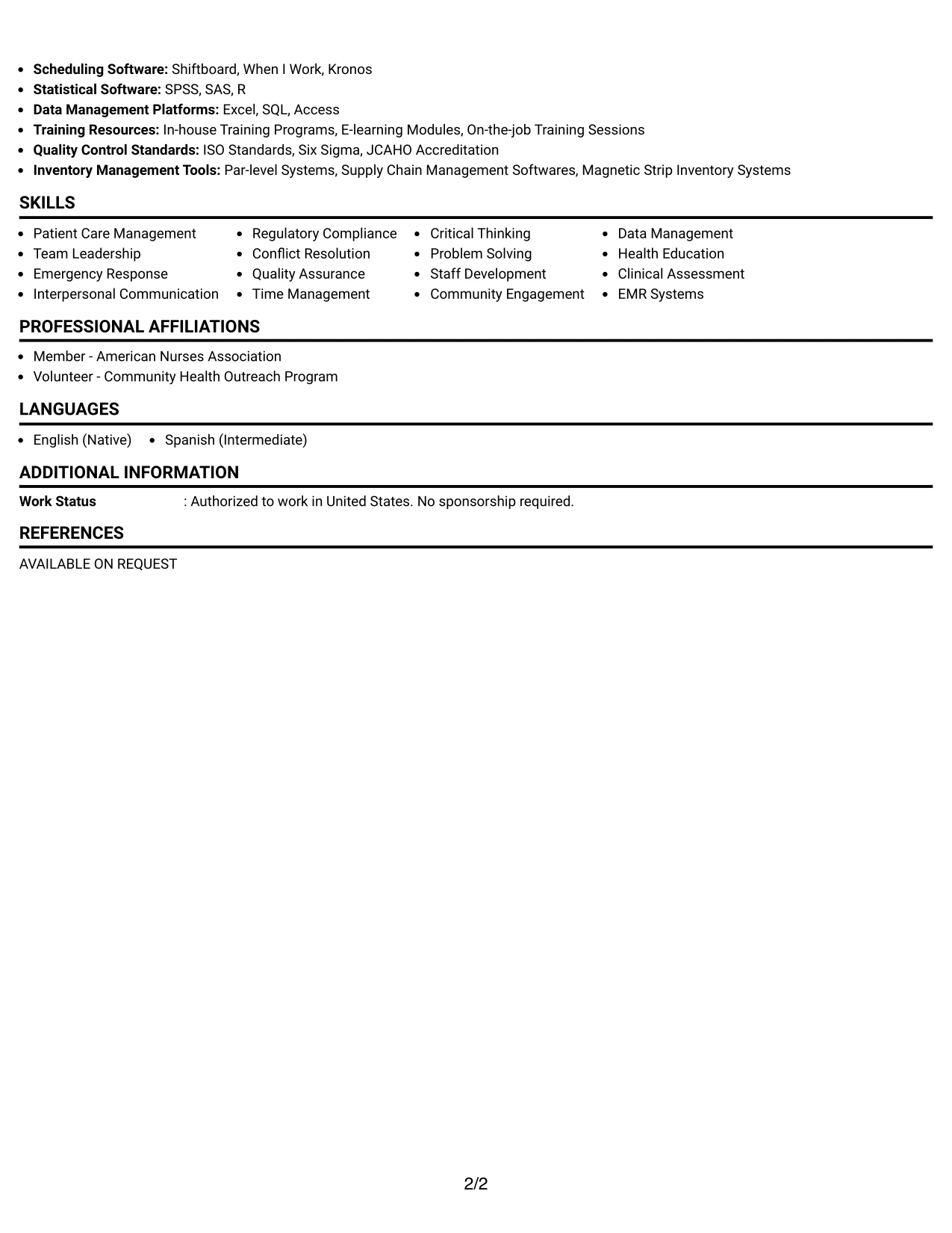 Resume Example Page 2