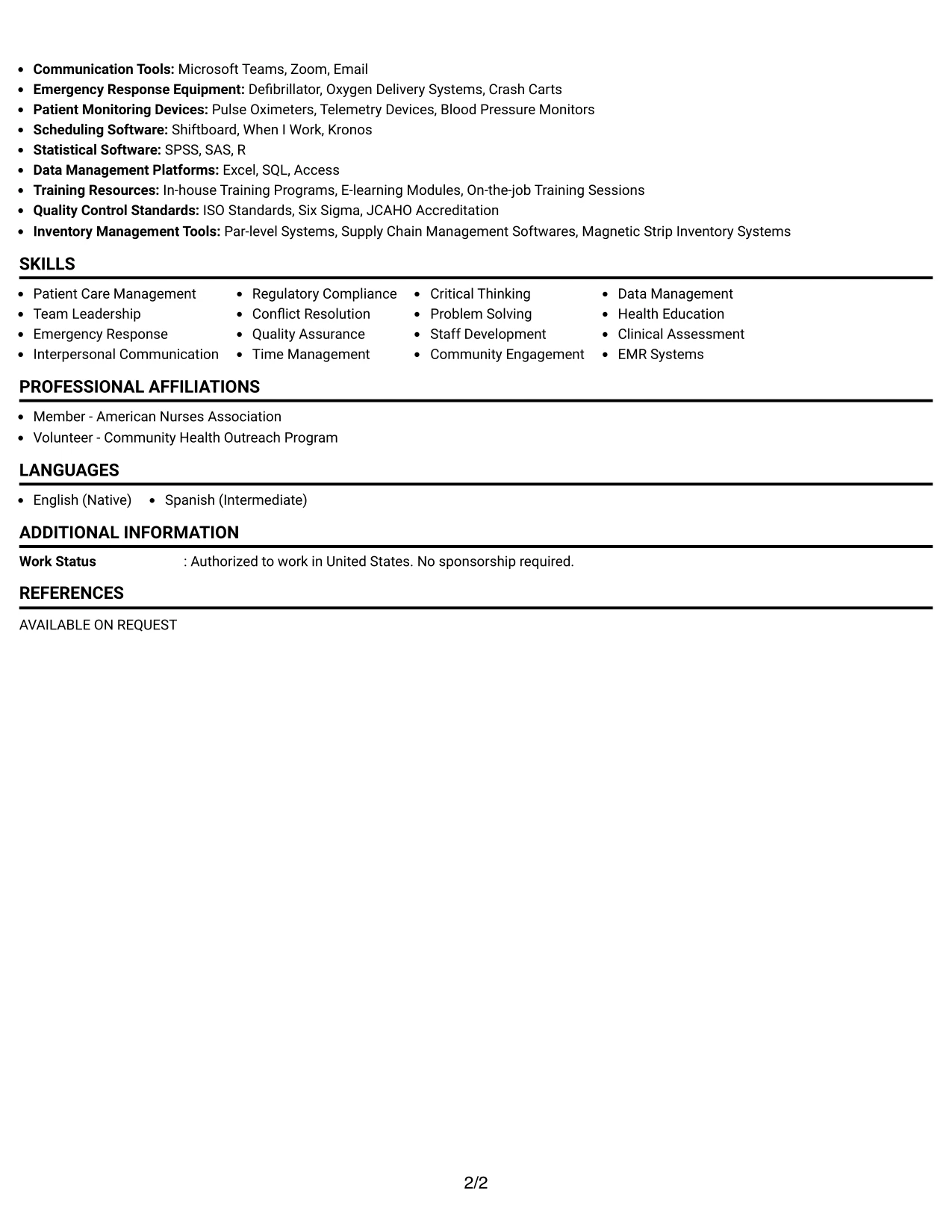 Resume Example Page 2